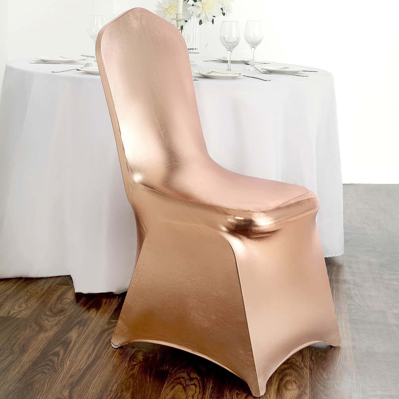 Spandex Banquet Chair Cover Metallic Rose Gold - Glittering Premium Fitted Design - Image 8