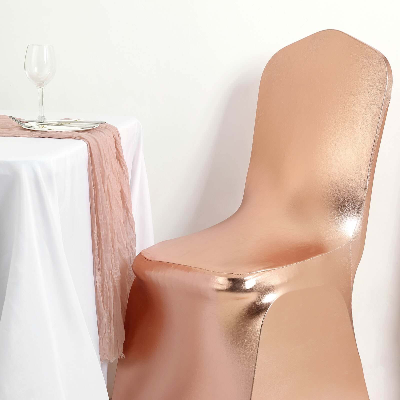 Spandex Banquet Chair Cover Metallic Rose Gold - Glittering Premium Fitted Design - Image 9