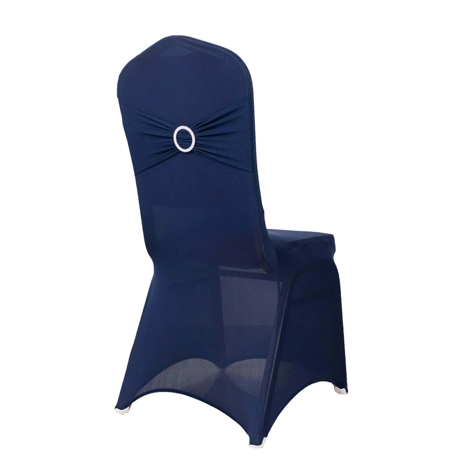 Spandex Banquet Chair Cover Navy Blue with Silver Rhinestone Buckled Sash Band - Stretched Fitted Slip-On Slipcover - Image 8