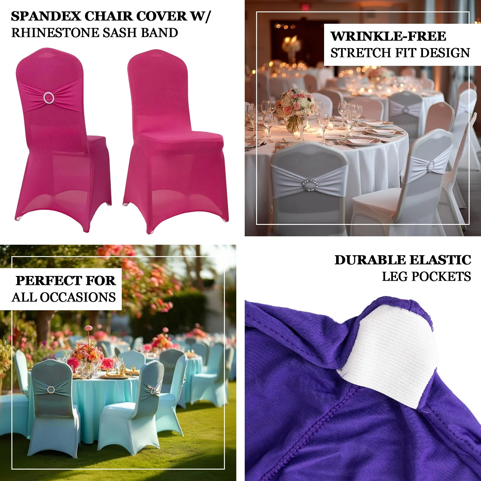 Spandex Banquet Chair Cover Nude with Silver Rhinestone Buckled Sash Band - Stretched Fitted Slip-On Slipcover - Image 4