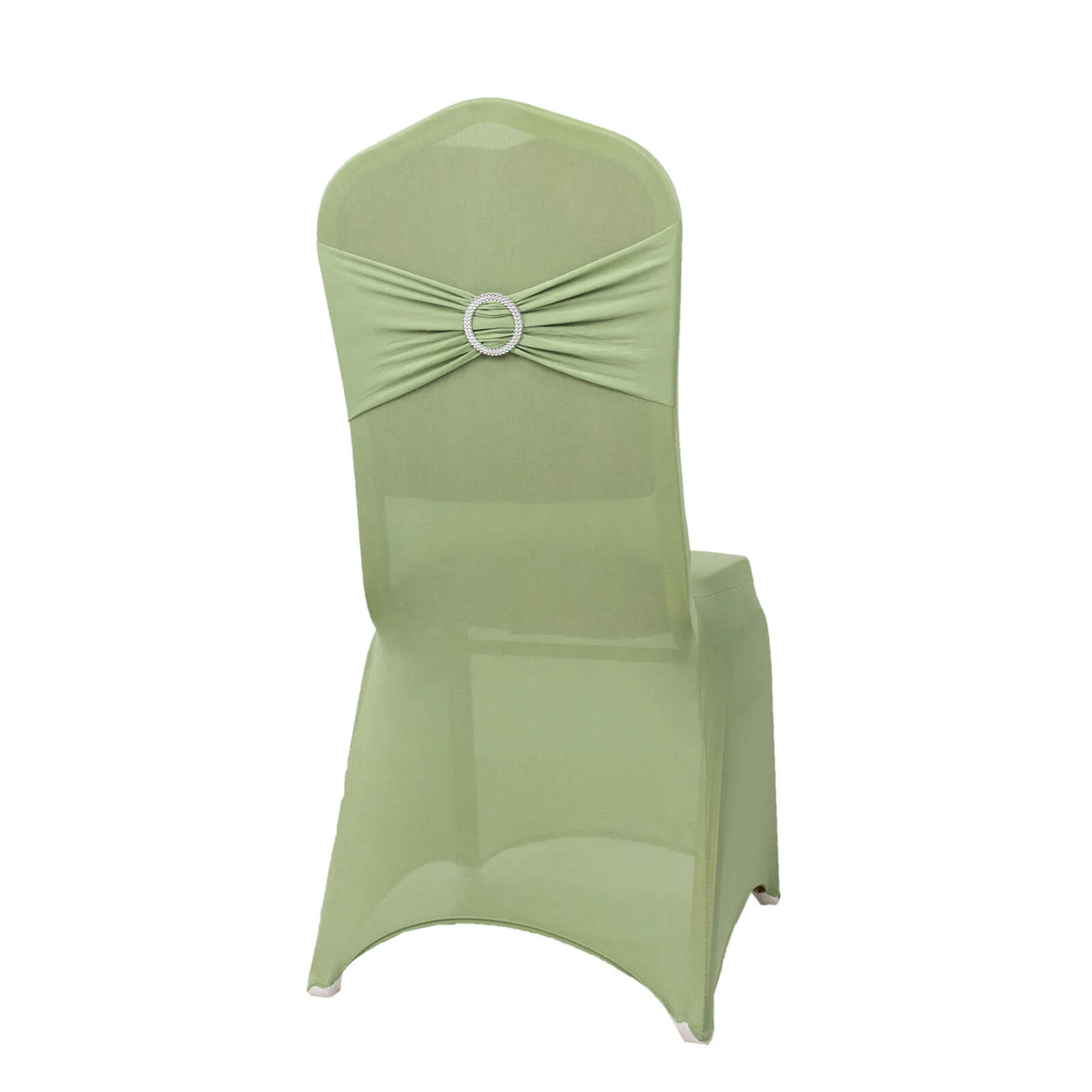 Spandex Banquet Chair Cover Sage Green with Silver Rhinestone Buckled Sash Band - Stretched Fitted Slip-On Slipcover - Image 8