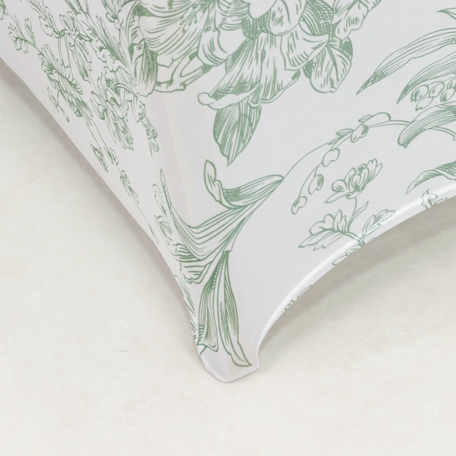 10 Pack Spandex Fitted Banquet Chair Covers – White Dusty Sage Green French Toile Stretch Slip-On Reusable Floral Slipcovers - Image 6