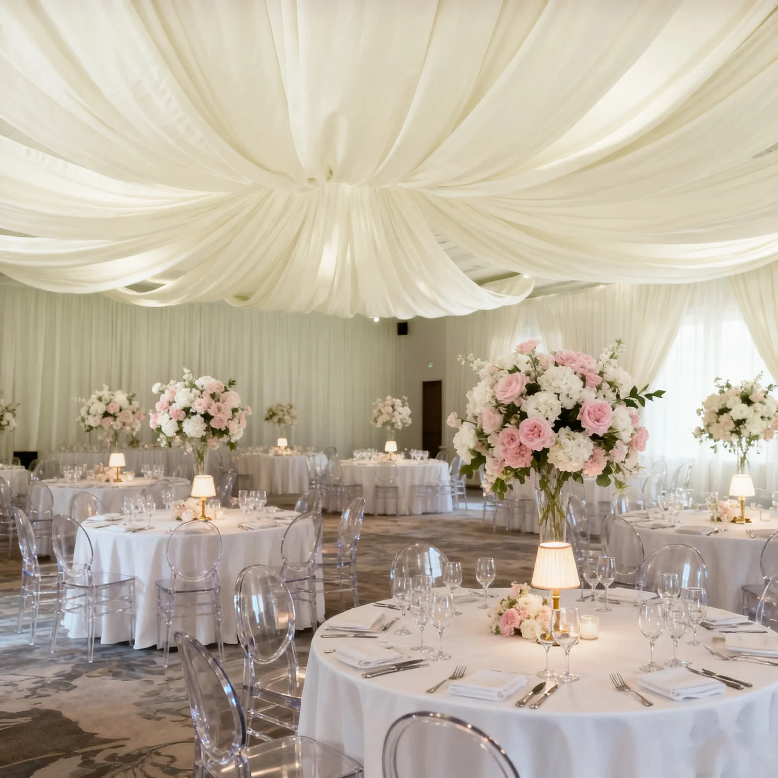 Spandex Ceiling Drape Panel – Ivory, 5ft x 32ft Wrinkle-Free 4-Way Stretch Fabric, Extra-Long Curtain for Event Ceiling or Backdrop Décor - Image 2