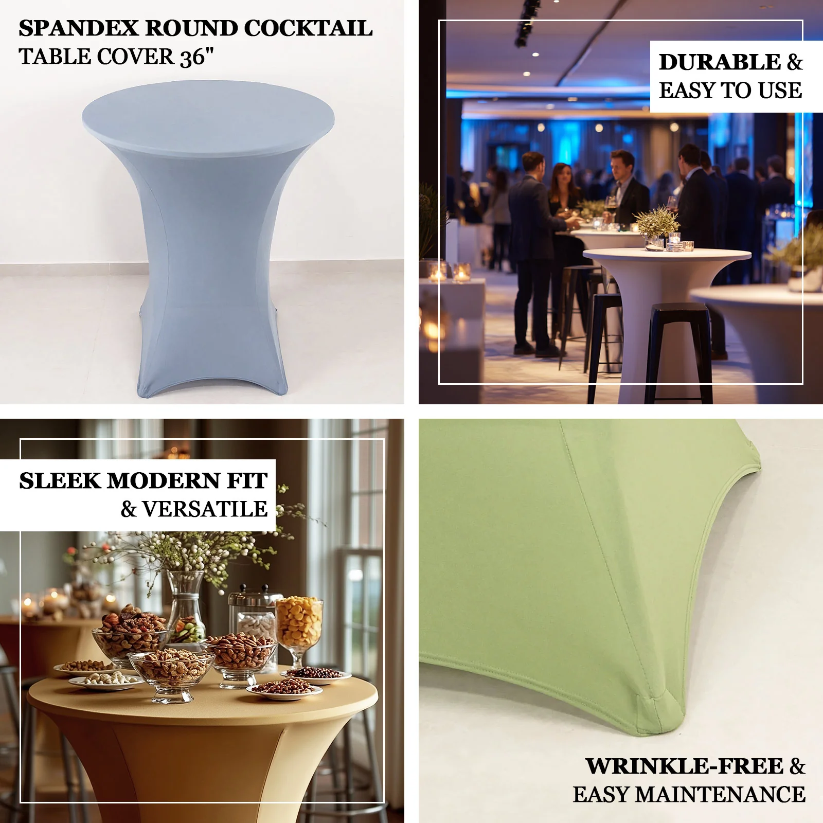 Spandex Cocktail Table Cover 36" Round Gold High Top Tables - Easy to Maintain Stretch Fitted Highboy Tablecloth - Image 4