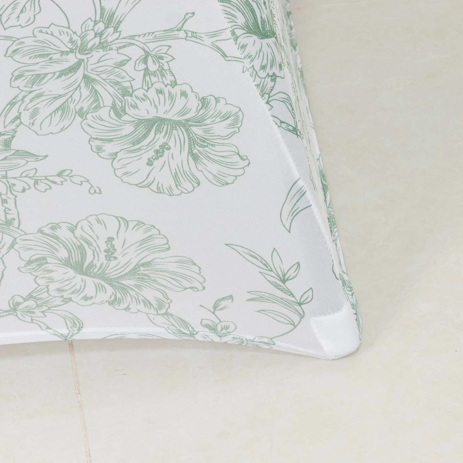 Spandex Cocktail Table Cover – Dusty Sage Green & White French Toile, 30" Round Highboy Stretch Fitted Tablecloth - Image 6
