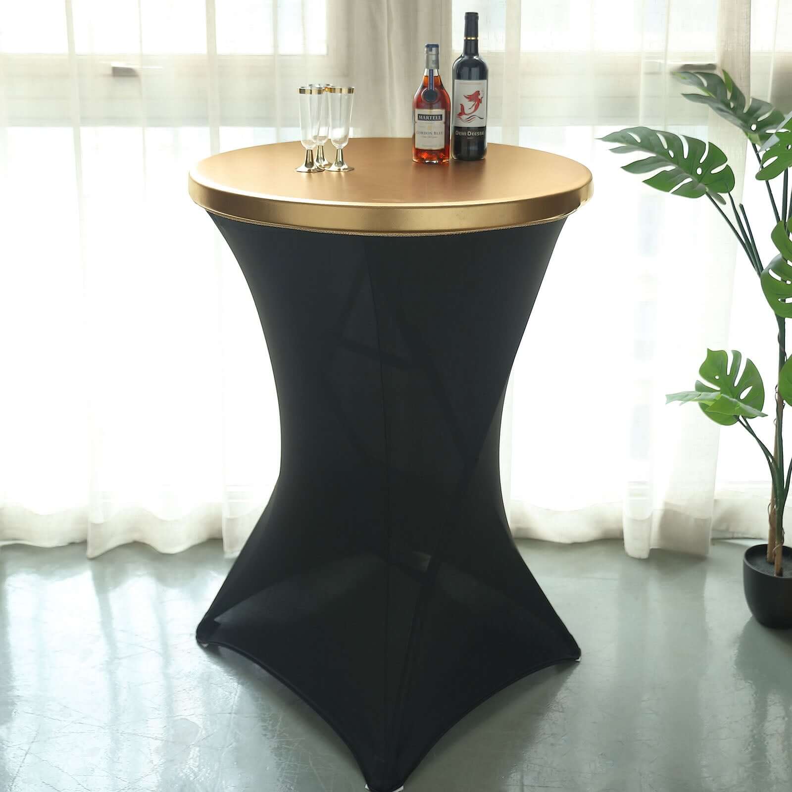 Spandex Cocktail Table Top Cover Fitted Metallic Gold - Stretchy, Durable & Easy to Clean - Image 3