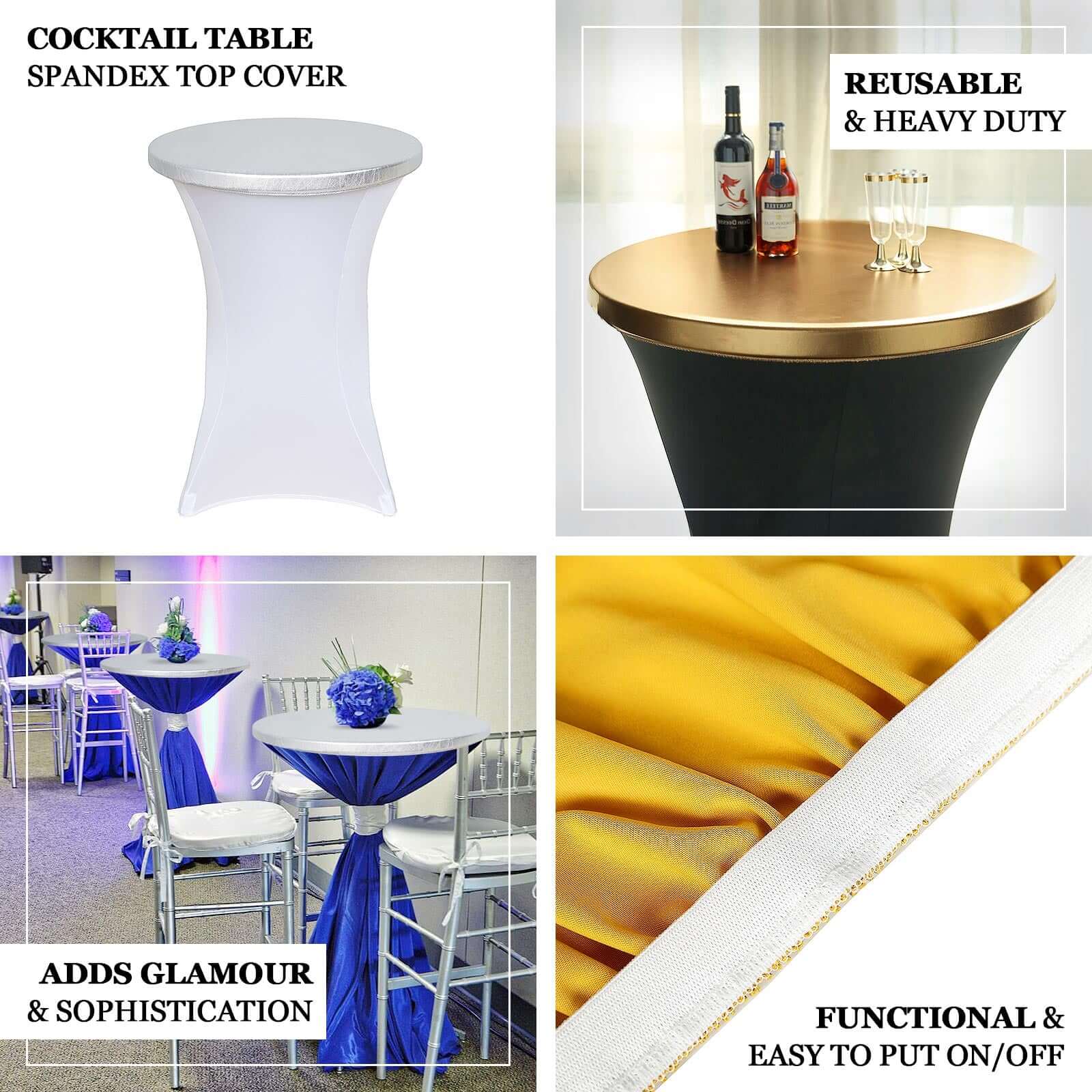 Spandex Cocktail Table Top Cover Fitted Metallic Gold - Stretchy, Durable & Easy to Clean - Image 4