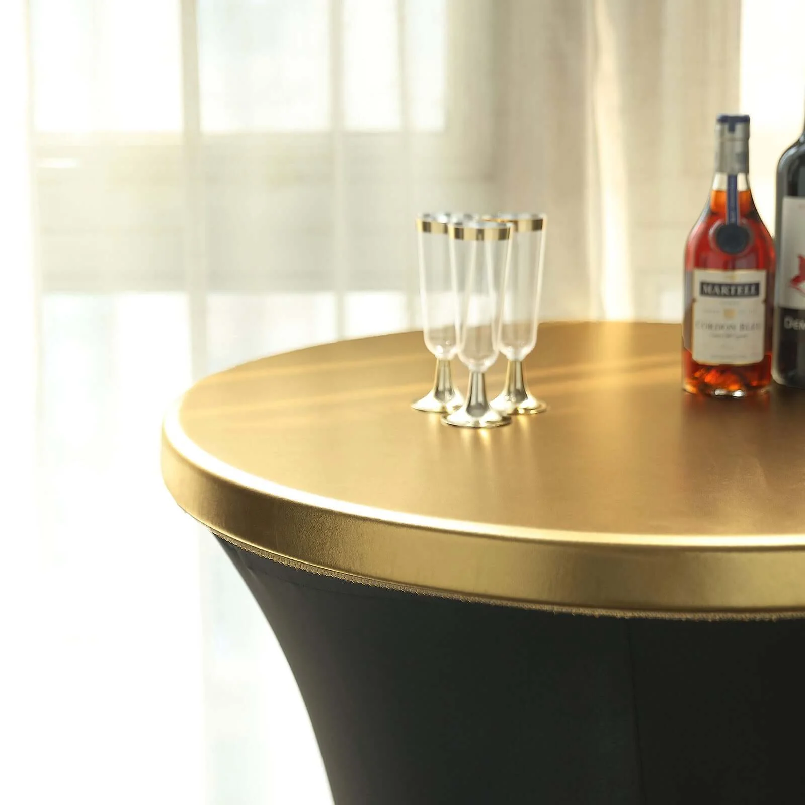 Spandex Cocktail Table Top Cover Fitted Metallic Gold - Stretchy, Durable & Easy to Clean - Image 7