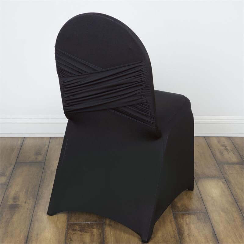 Spandex Fitted Banquet Chair Cover 180GSM Black Madrid Style - Durable Stretch Slipcover