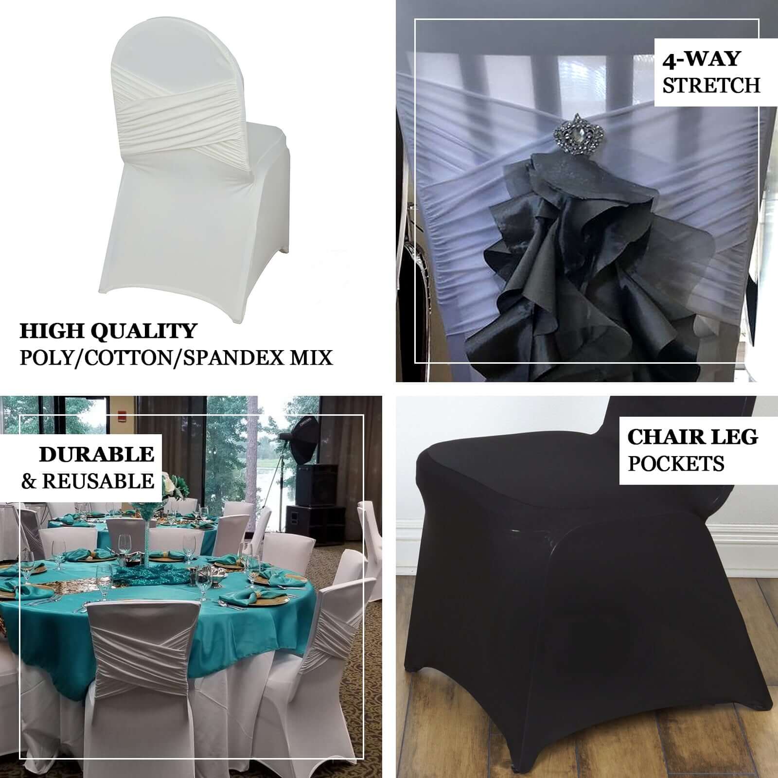 Spandex Fitted Banquet Chair Cover 180GSM Black Madrid Style - Durable Stretch Slipcover - Image 3