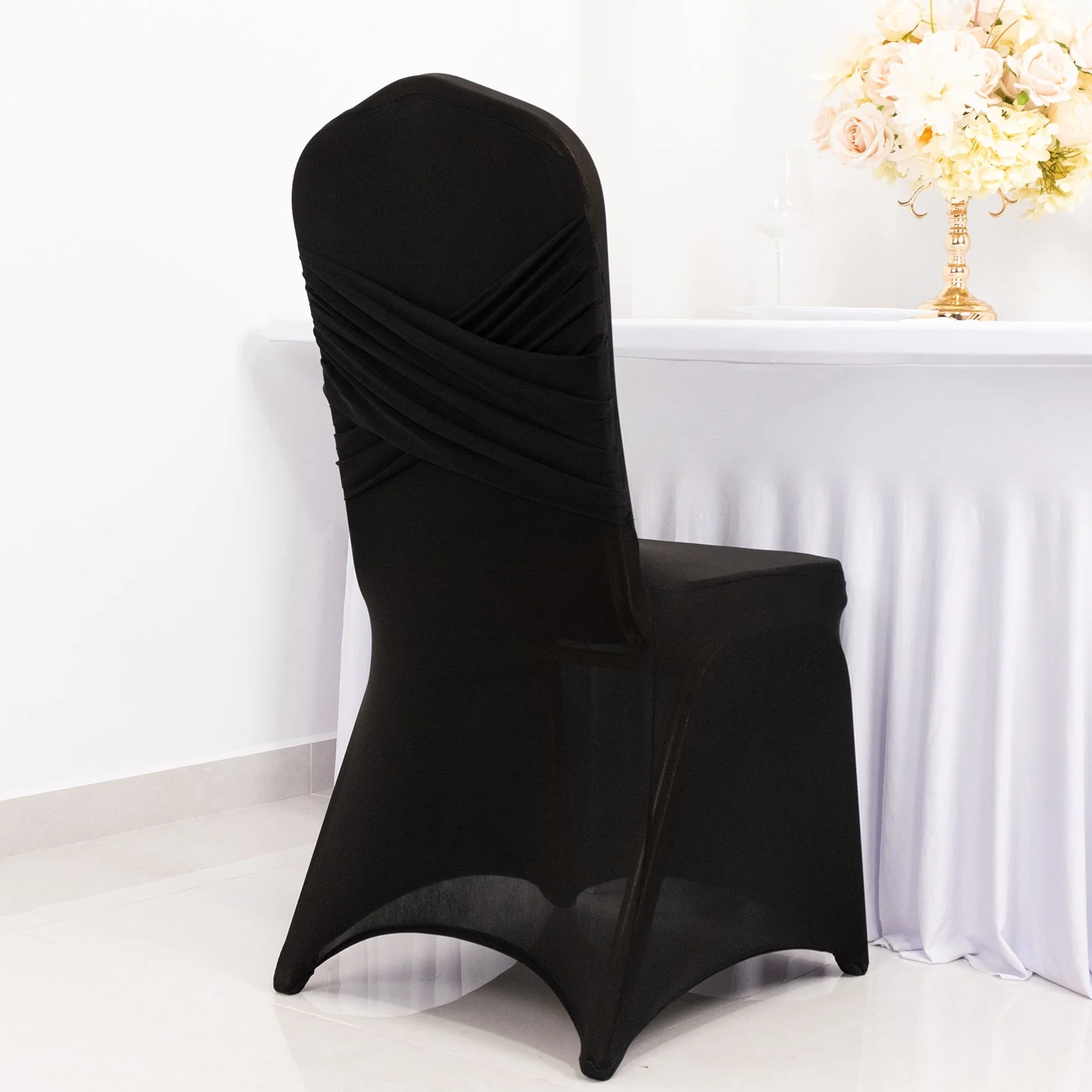 Spandex Fitted Banquet Chair Cover 180GSM Black Madrid Style - Durable Stretch Slipcover - Image 6