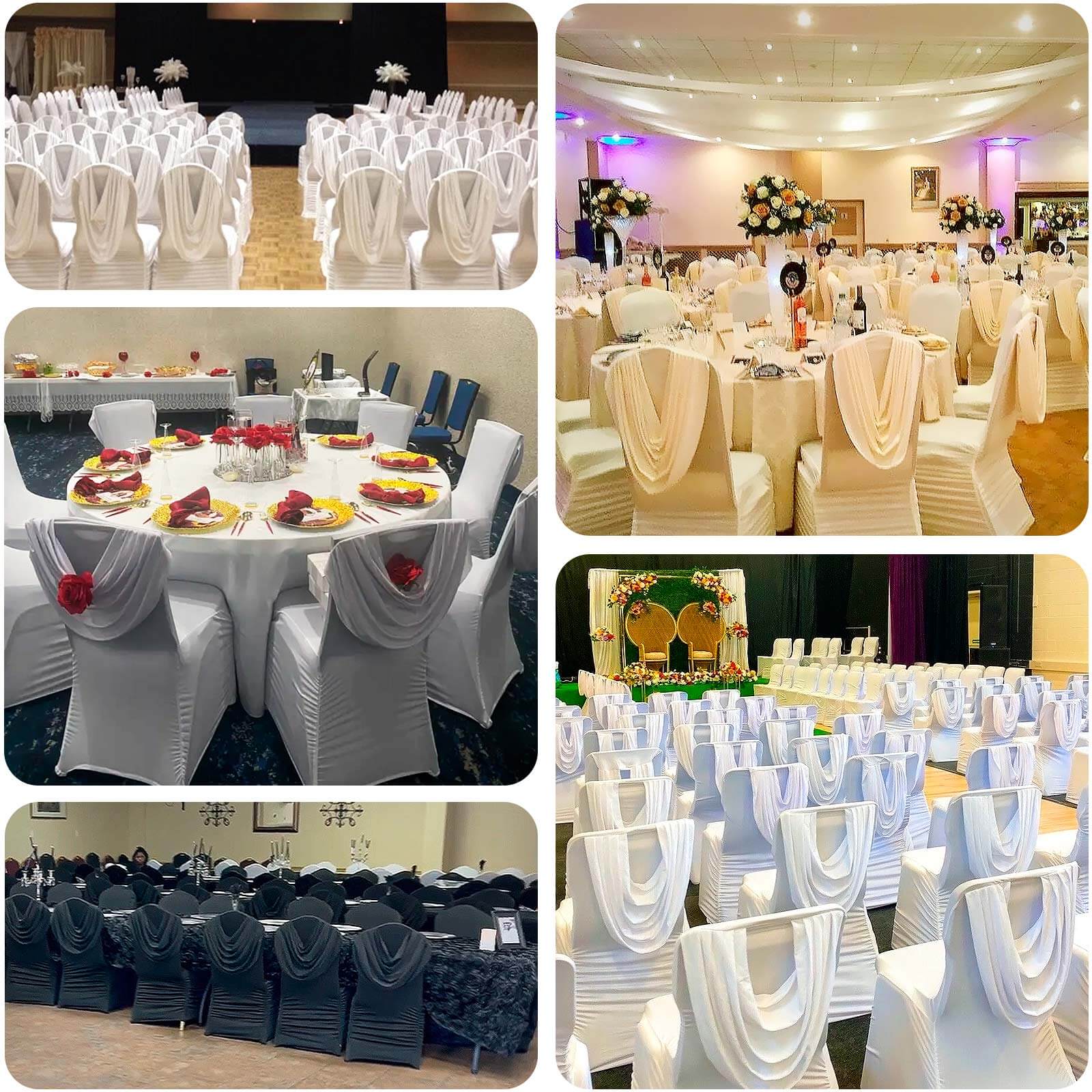 Spandex Fitted Banquet Chair Cover White with Ruched Swag Back and Foot Pockets - Sleek Durable Slip-On Slipcover for Sophisticated Events - Image 4