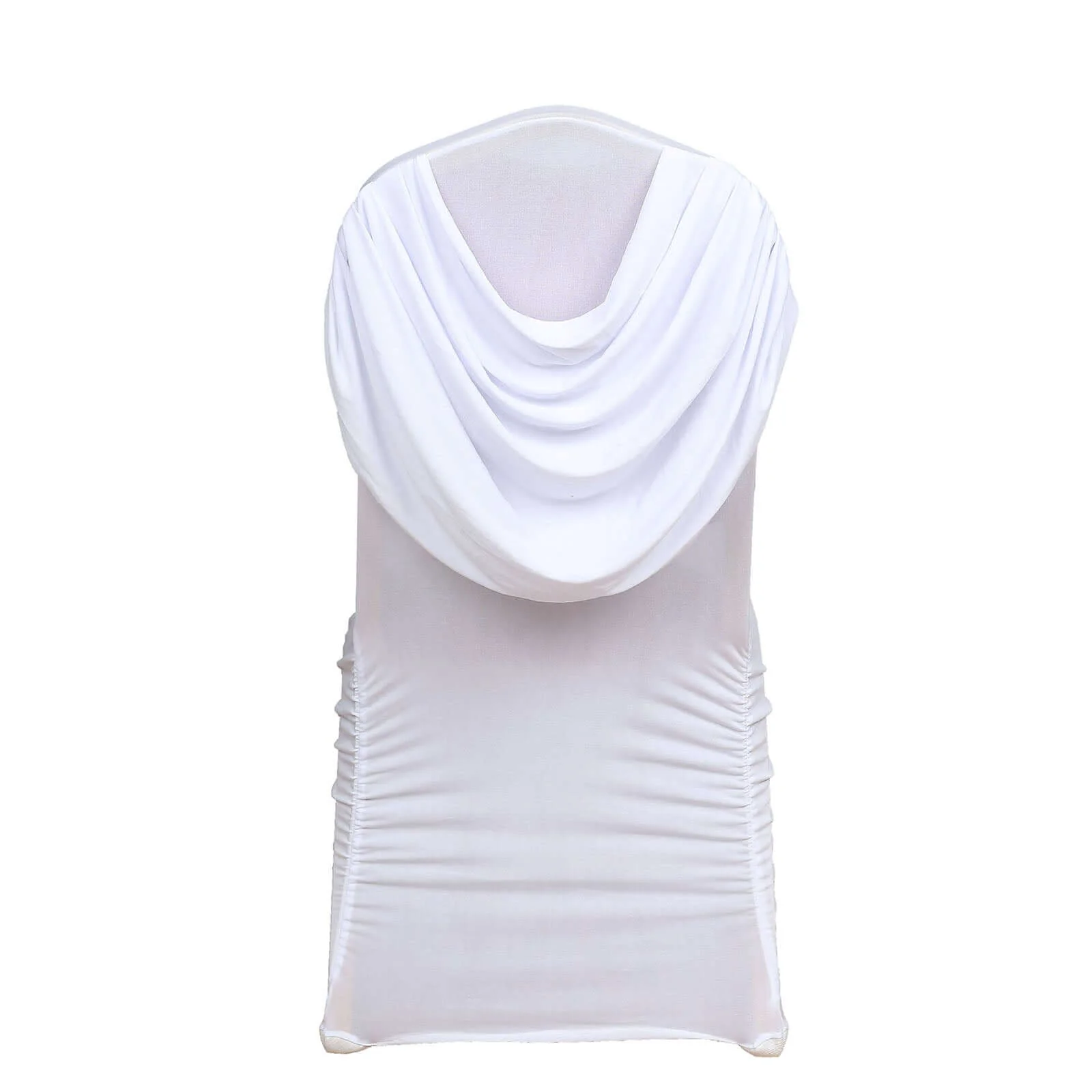 Spandex Fitted Banquet Chair Cover White with Ruched Swag Back and Foot Pockets - Sleek Durable Slip-On Slipcover for Sophisticated Events - Image 6