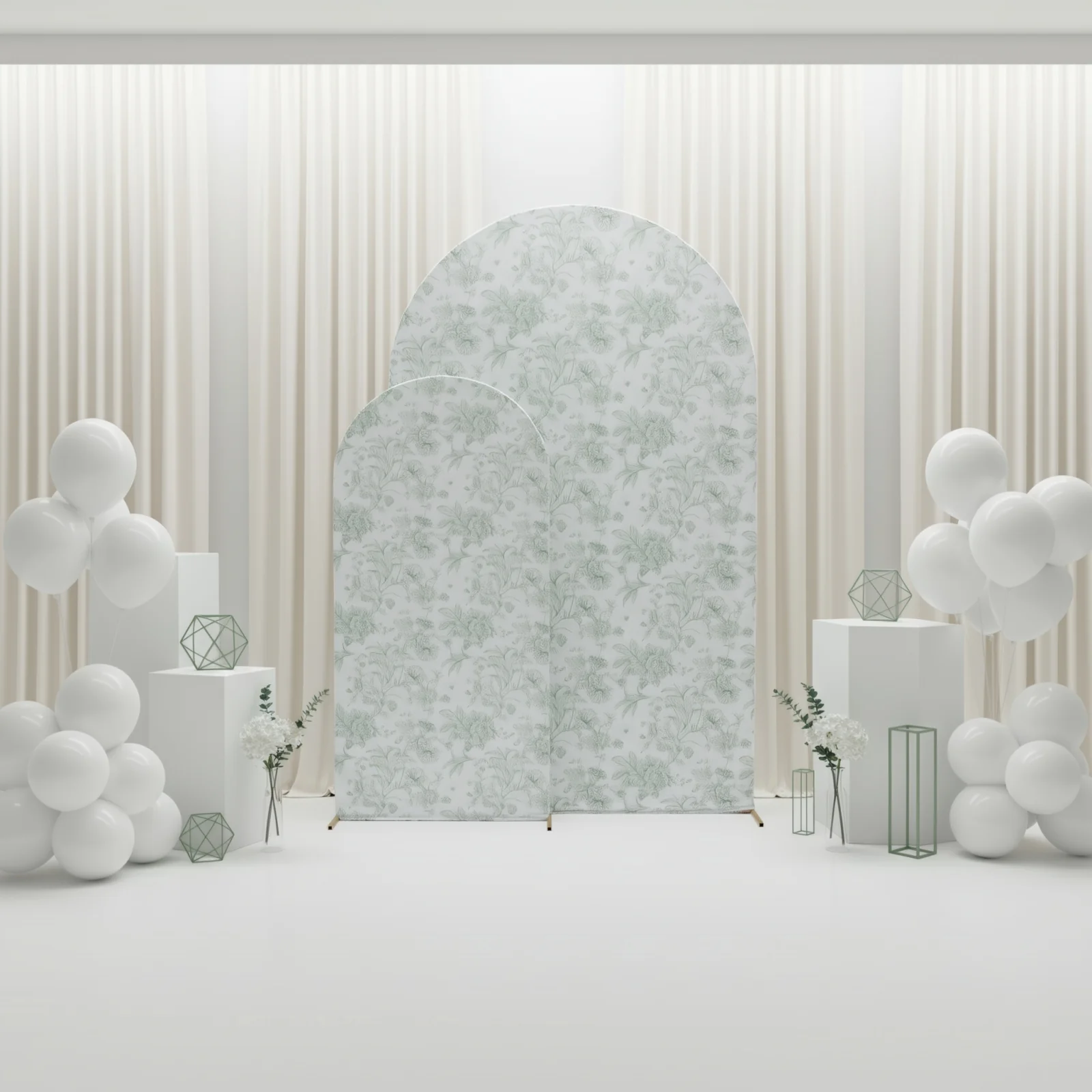 Spandex Fitted Chiara Backdrop Cover – French Toile Floral in Dusty Sage Green & White, Round Top Wedding Arch Slipcover 8ft - Image 7