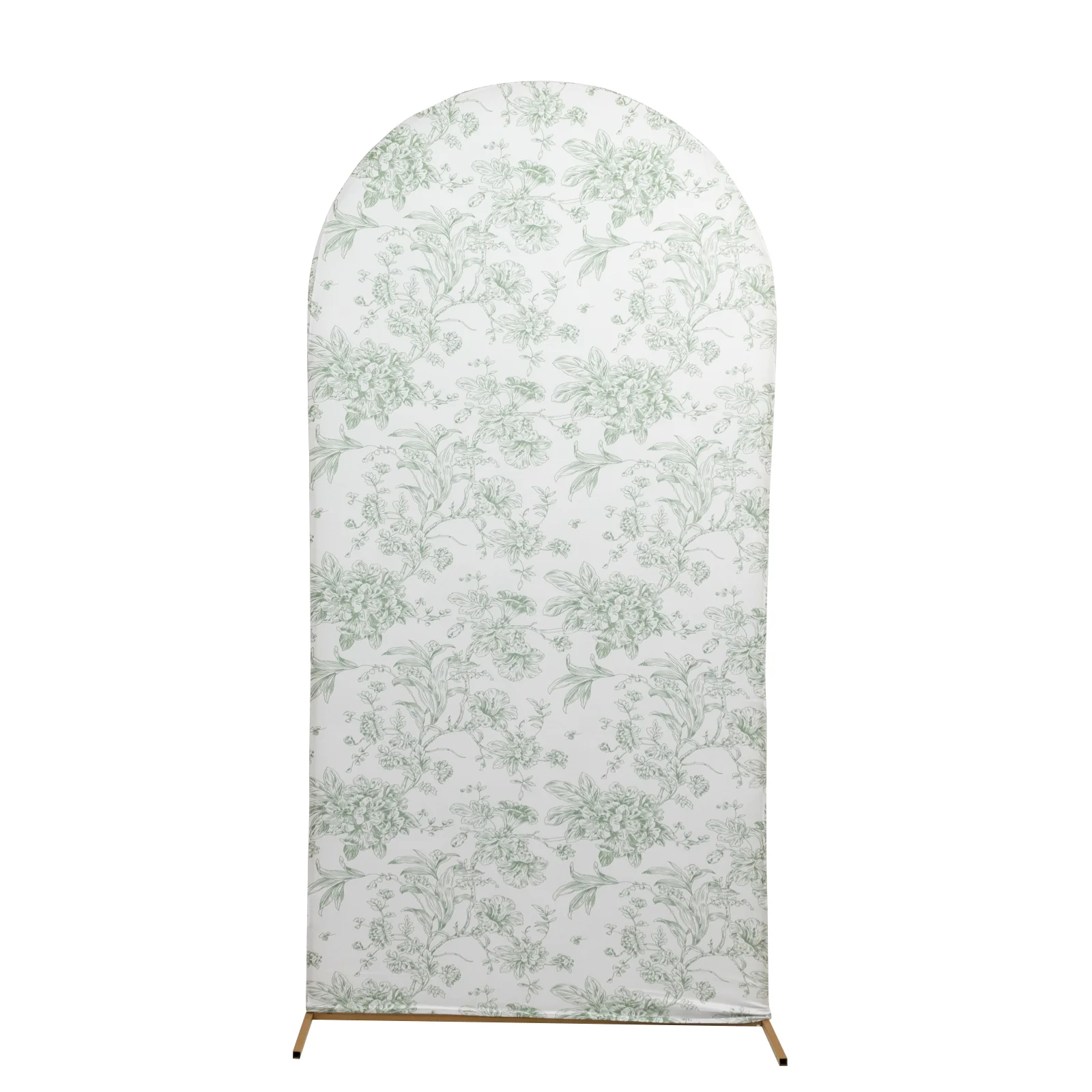 Spandex Fitted Chiara Backdrop Cover – French Toile Floral in Dusty Sage Green & White, Round Top Wedding Arch Slipcover 7ft - Image 2