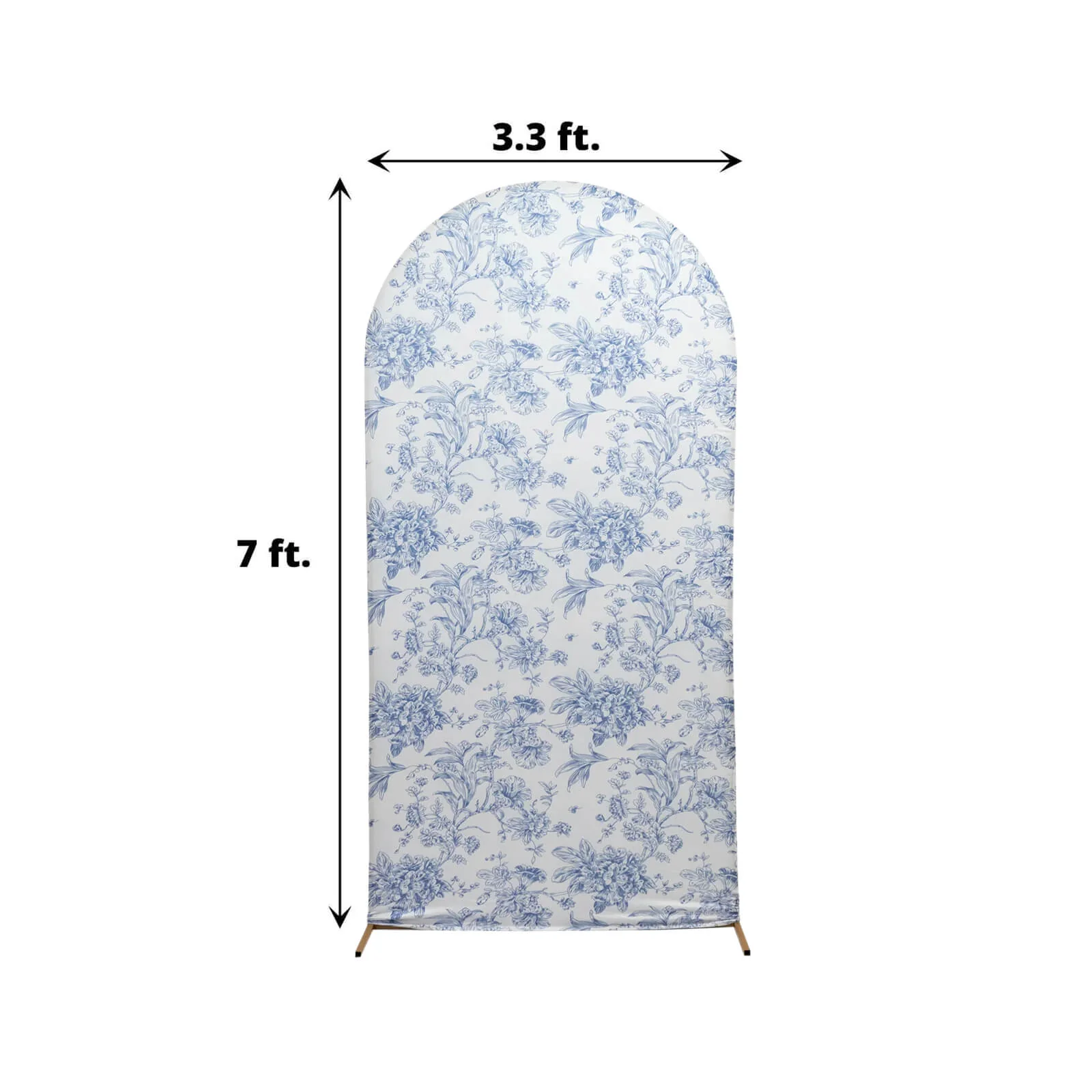 Spandex Fitted Chiara Backdrop Cover – French Toile Floral in Blue & White, Round Top Wedding Arch Slipcover 7ft - Image 3