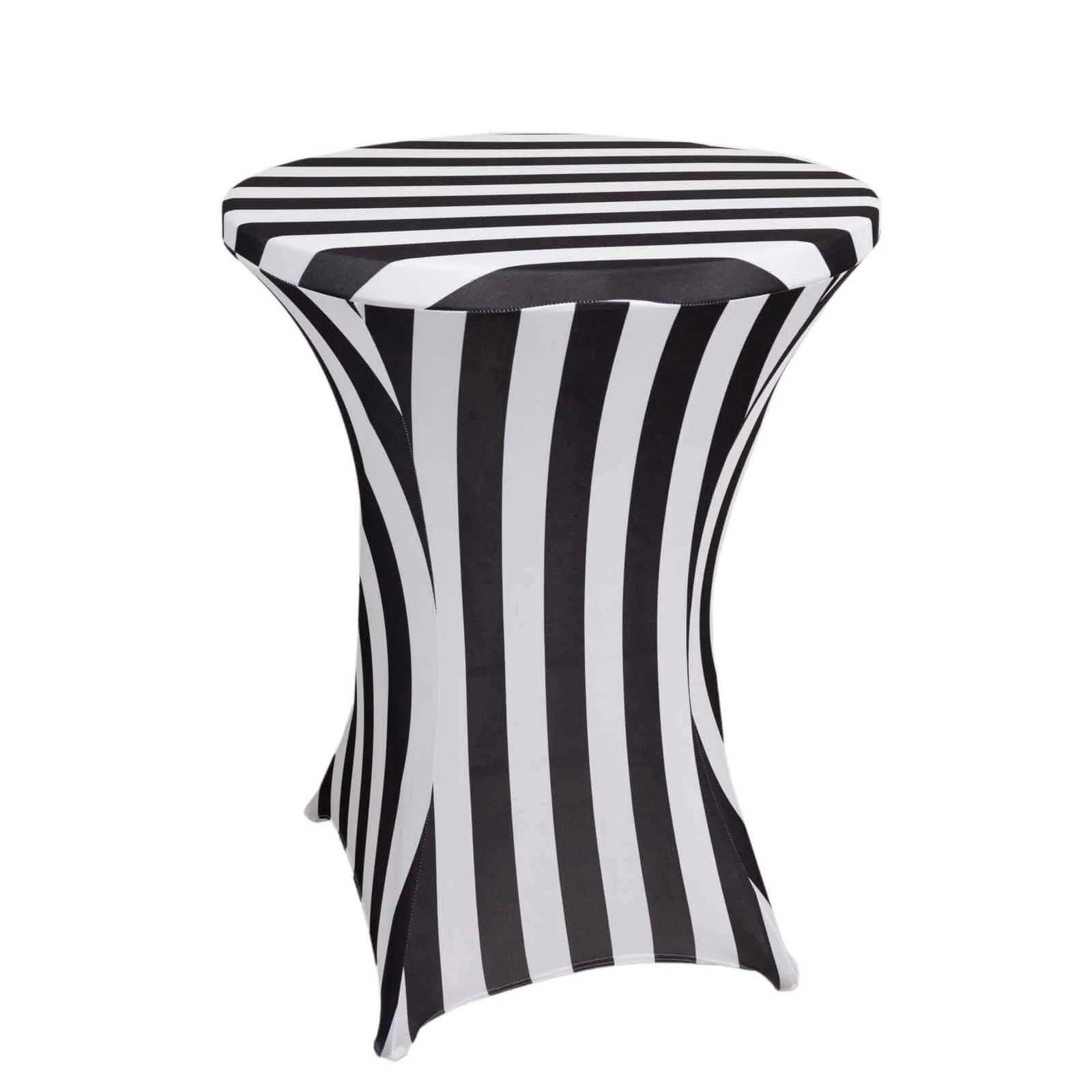 Spandex Fitted Round Cocktail Table Cover 30" Black/White Striped Design - Easy to Maintain Stretch Tablecloth - Image 11