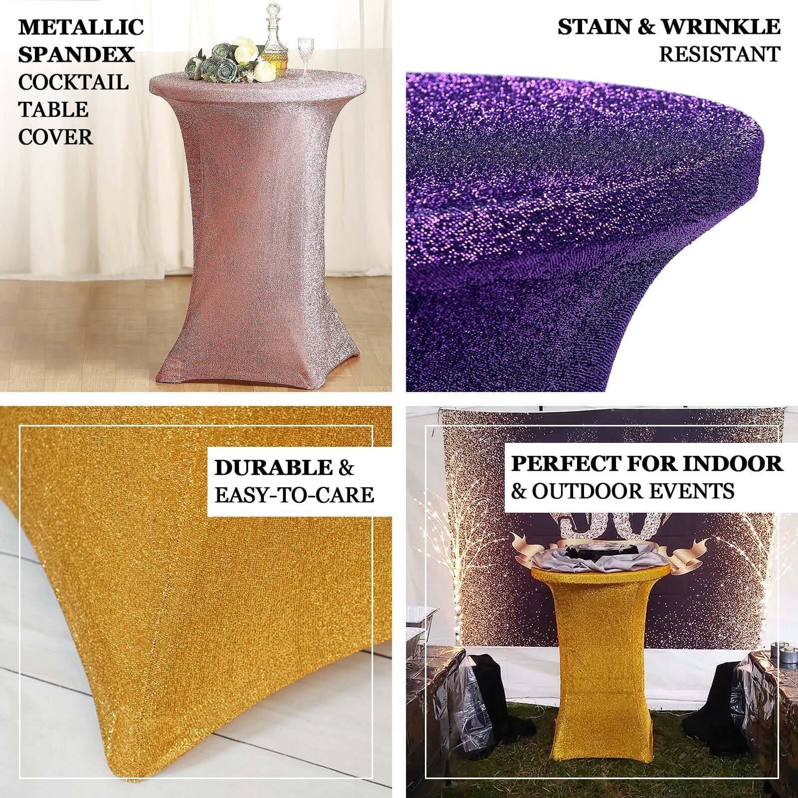 Metallic Spandex Fitted Glitter Cocktail Table Cover 36" Round Silver - Exquisite Stretch Fit for High Top Tables - Image 3