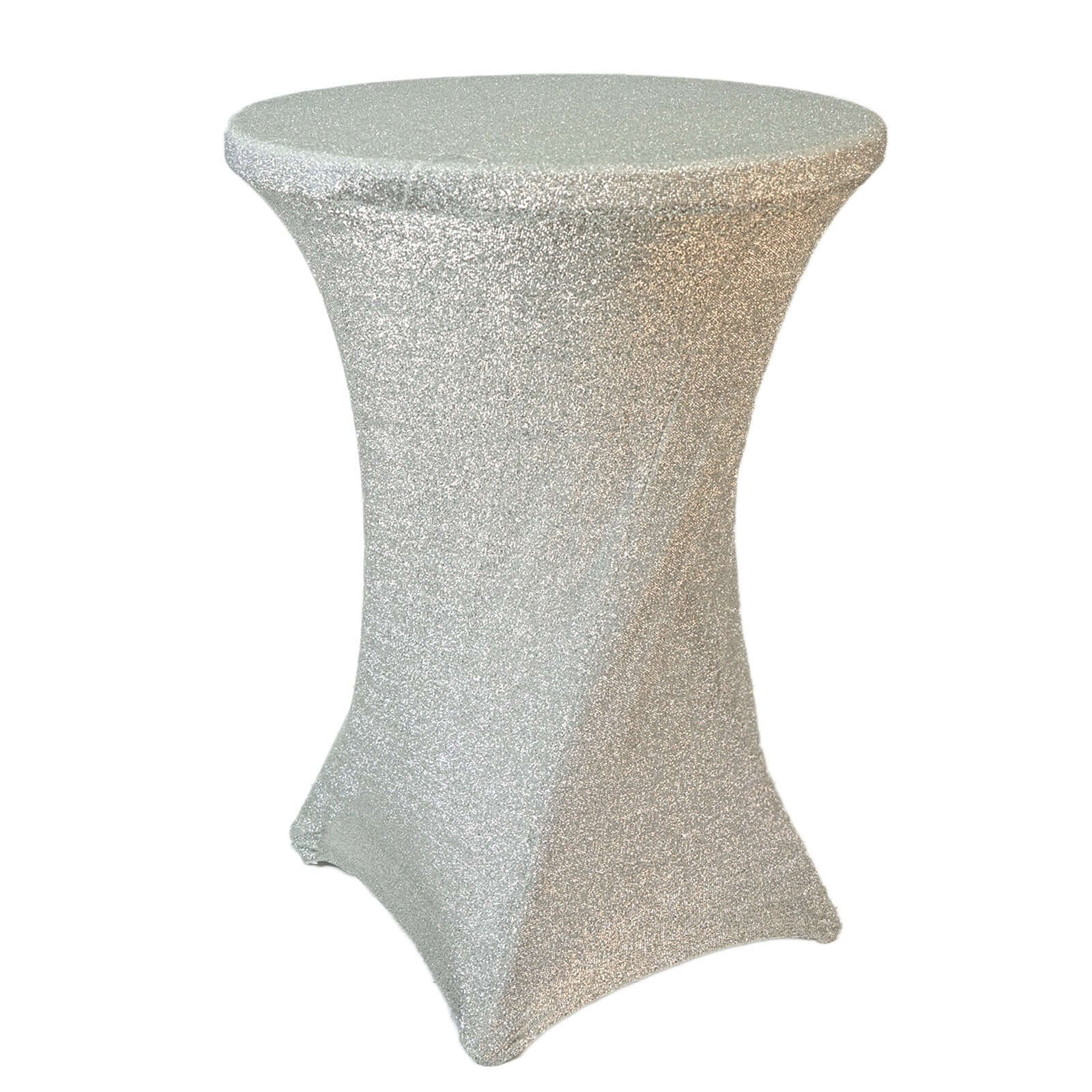 Metallic Spandex Fitted Glitter Cocktail Table Cover 36" Round Silver - Exquisite Stretch Fit for High Top Tables - Image 6