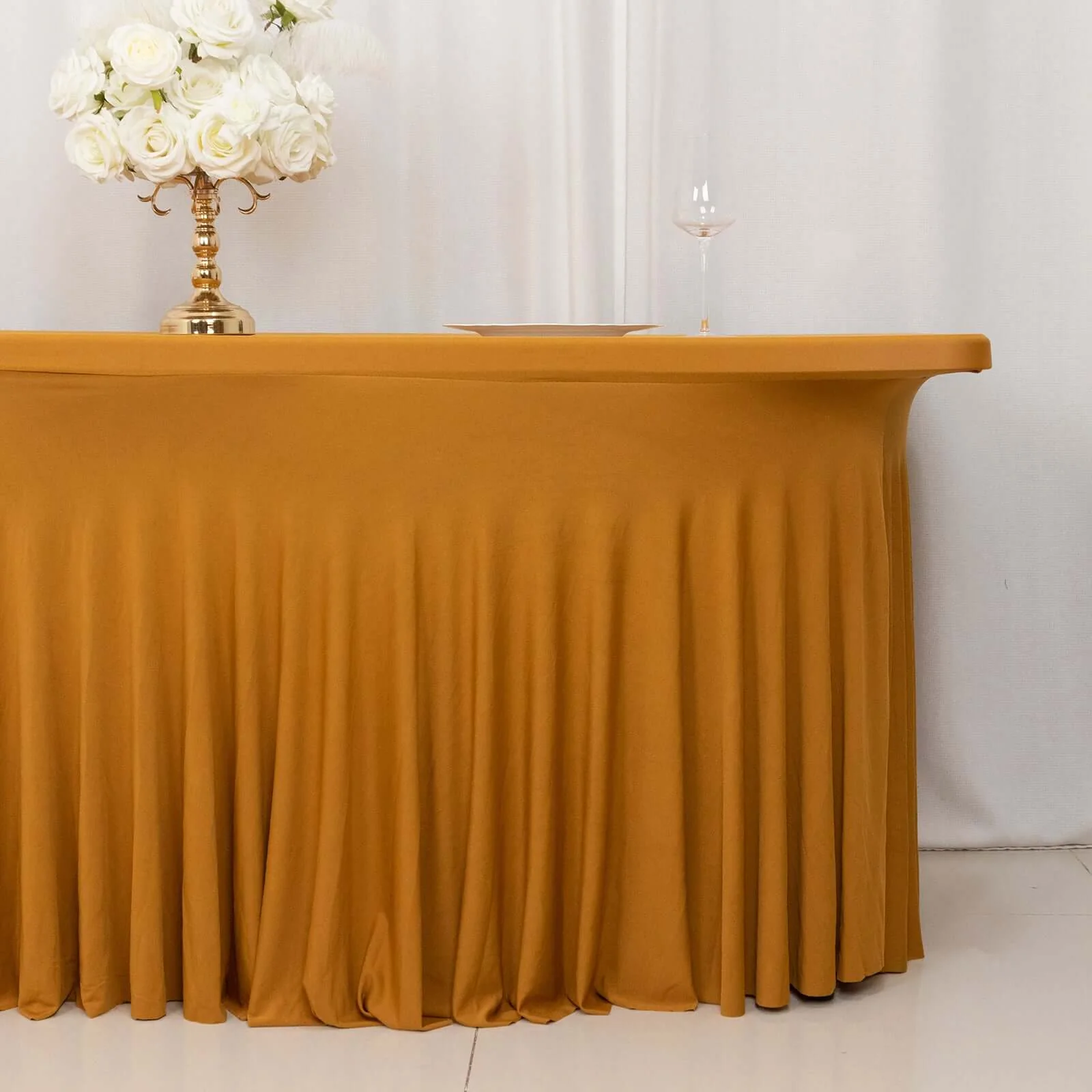 Spandex Rectangle Table Skirt 72"x30" Gold - Wavy Skirt-Like Table Cover - Image 2