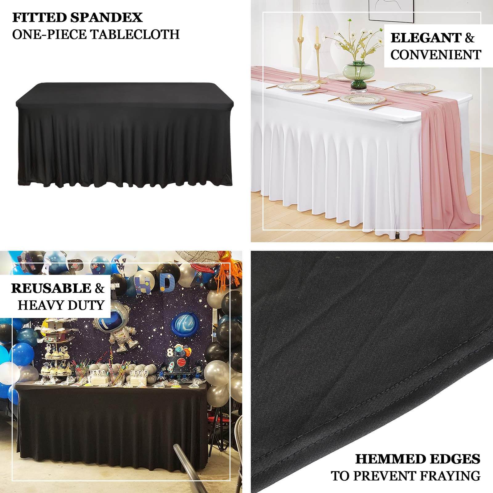 Spandex Rectangle Table Skirt 72"x30" Navy Blue - Wavy Skirt-Like Table Cover - Image 4