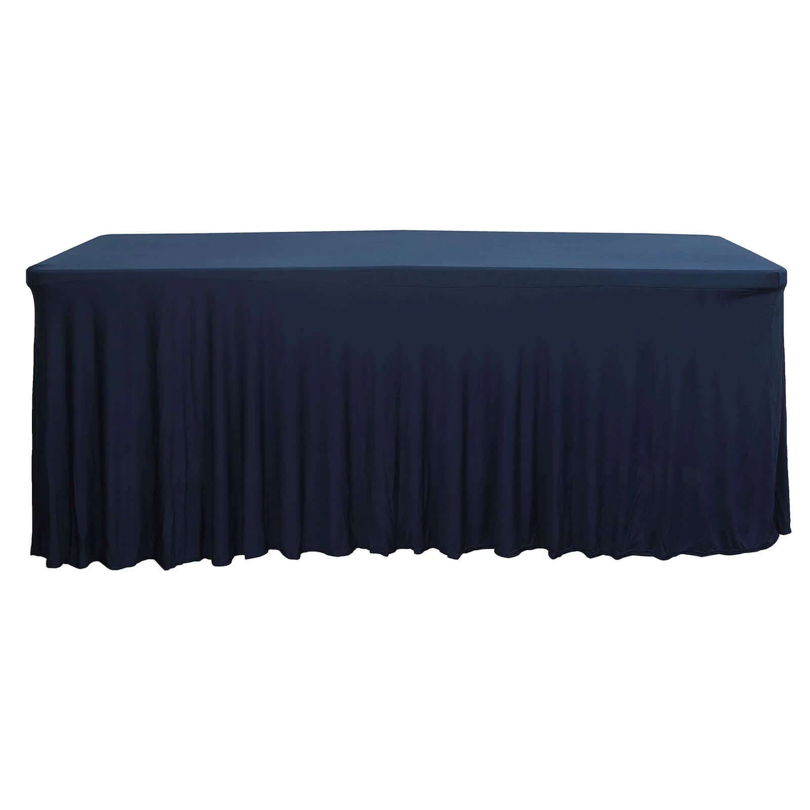 Spandex Rectangle Table Skirt 72"x30" Navy Blue - Wavy Skirt-Like Table Cover - Image 7