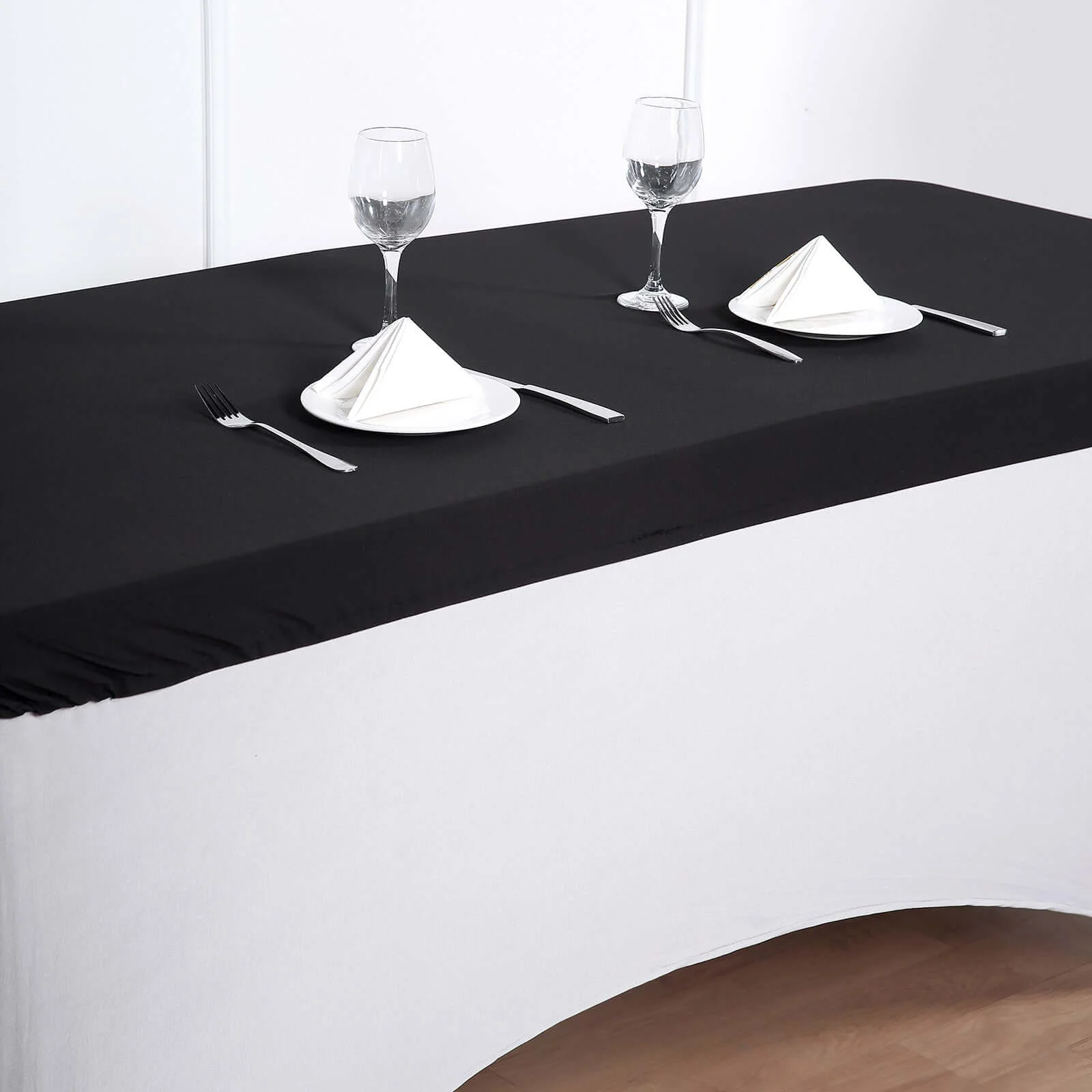 Spandex Rectangle Tablecloth Top Cover 96"x30" Black - Wrinkle Free & Fitted Table Topper Cap - Image 2