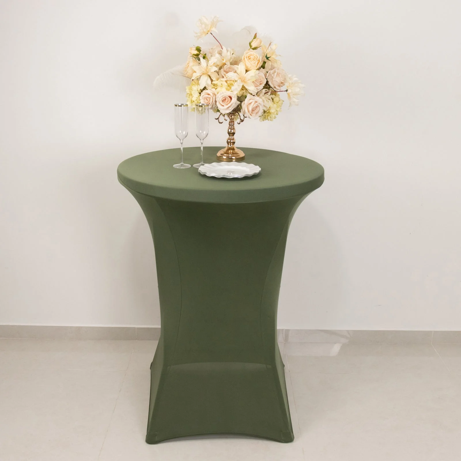 Spandex Round Cocktail Table Cover 30" Dusty Sage Green for High Top Tables - Easy to Maintain Stretch Fitted Highboy Tablecloth - Image 6