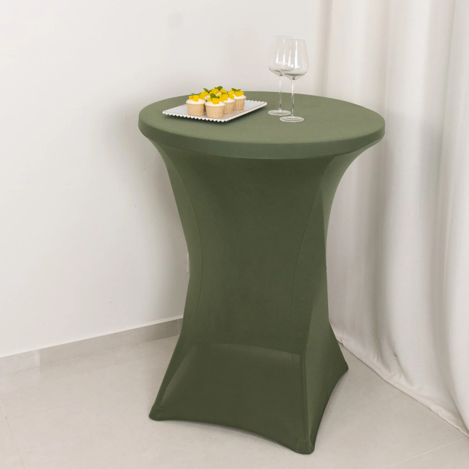 Spandex Round Cocktail Table Cover 30" Dusty Sage Green for High Top Tables - Easy to Maintain Stretch Fitted Highboy Tablecloth - Image 7