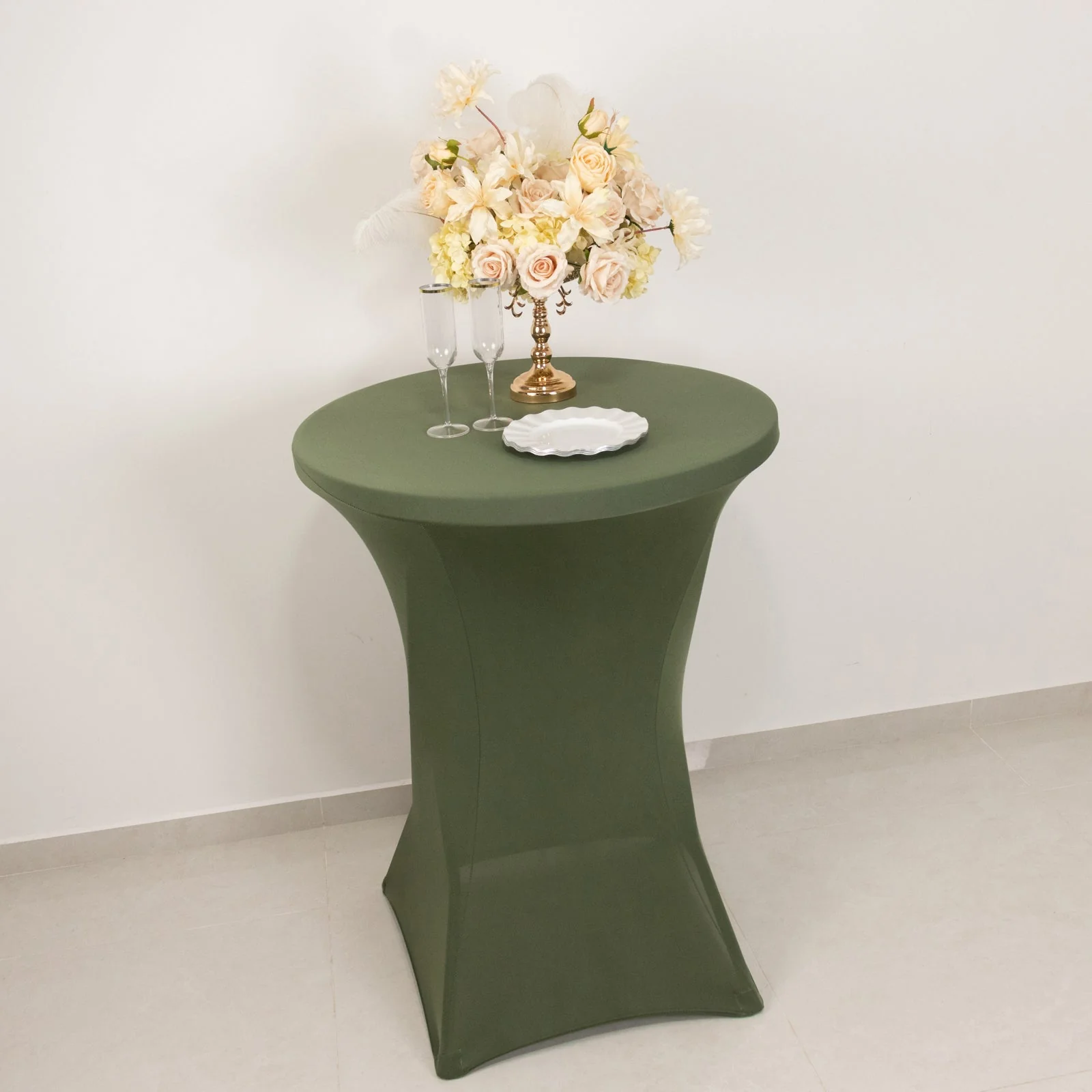 Spandex Round Cocktail Table Cover 30" Dusty Sage Green for High Top Tables - Easy to Maintain Stretch Fitted Highboy Tablecloth - Image 8