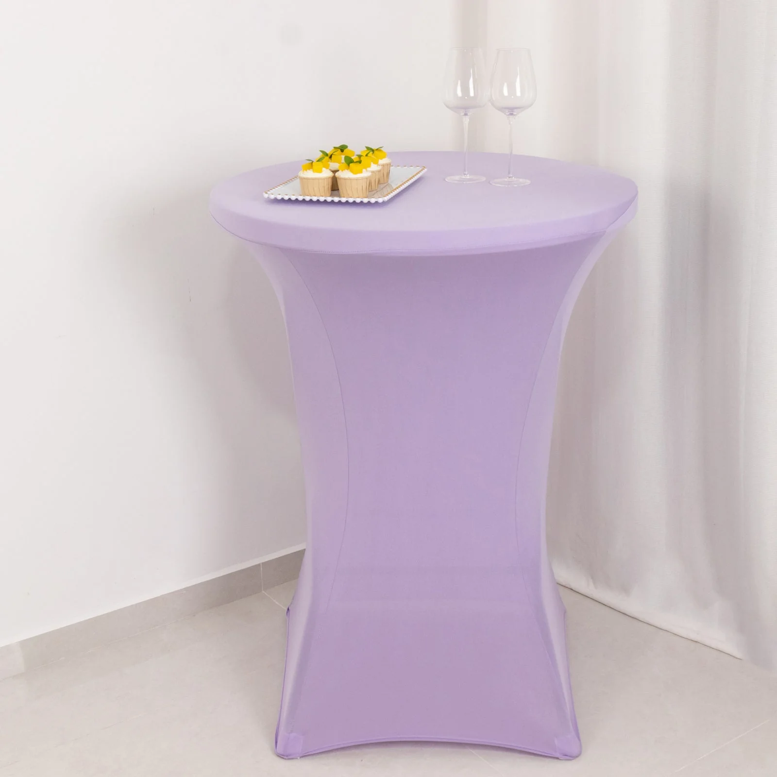 Spandex Round Cocktail Table Cover 30" Lavender Lilac for High Top Tables - Easy to Maintain Stretch Fitted Highboy Tablecloth - Image 7