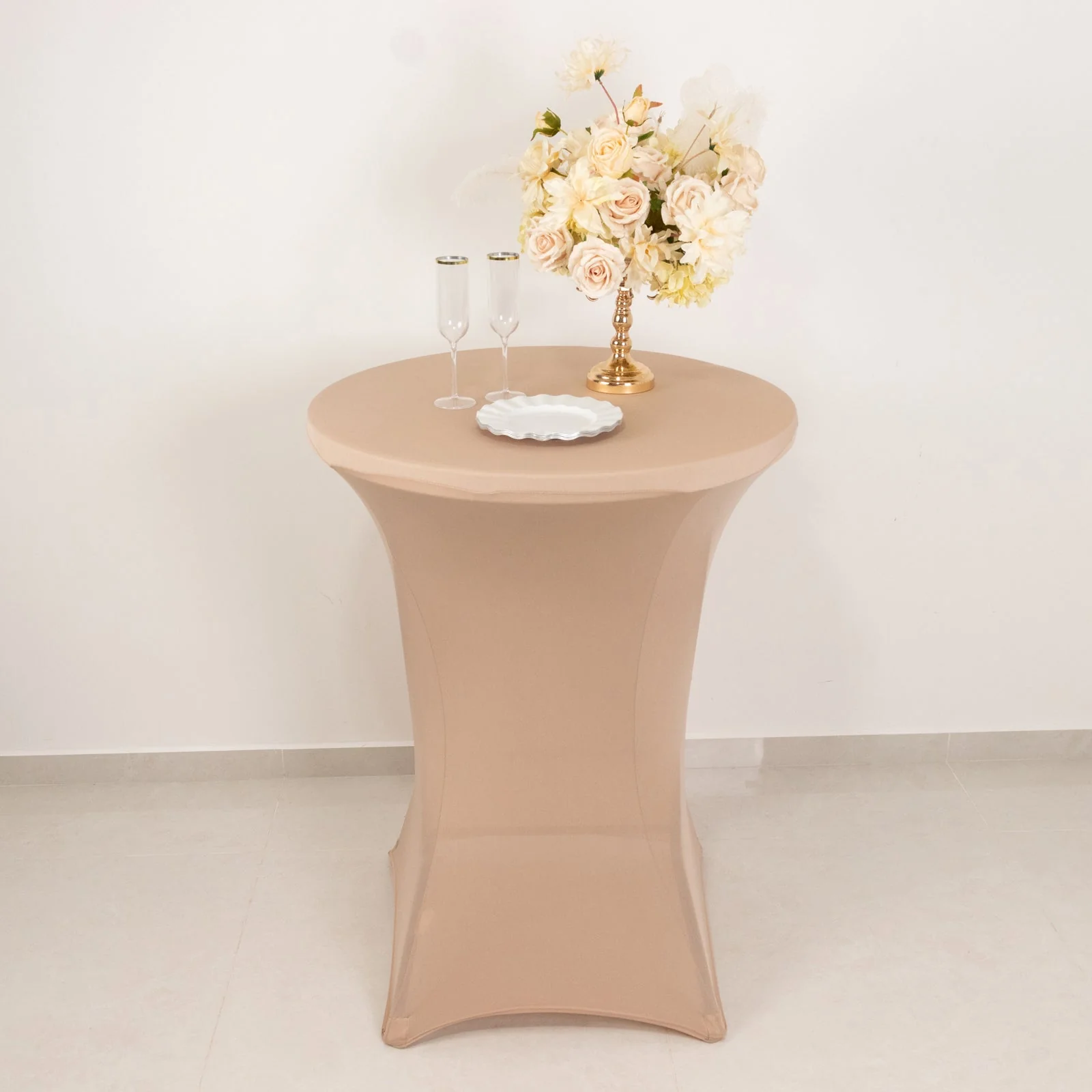 Spandex Round Cocktail Table Cover 30" Nude for High Top Tables - Easy to Maintain Stretch Fitted Highboy Tablecloth - Image 2
