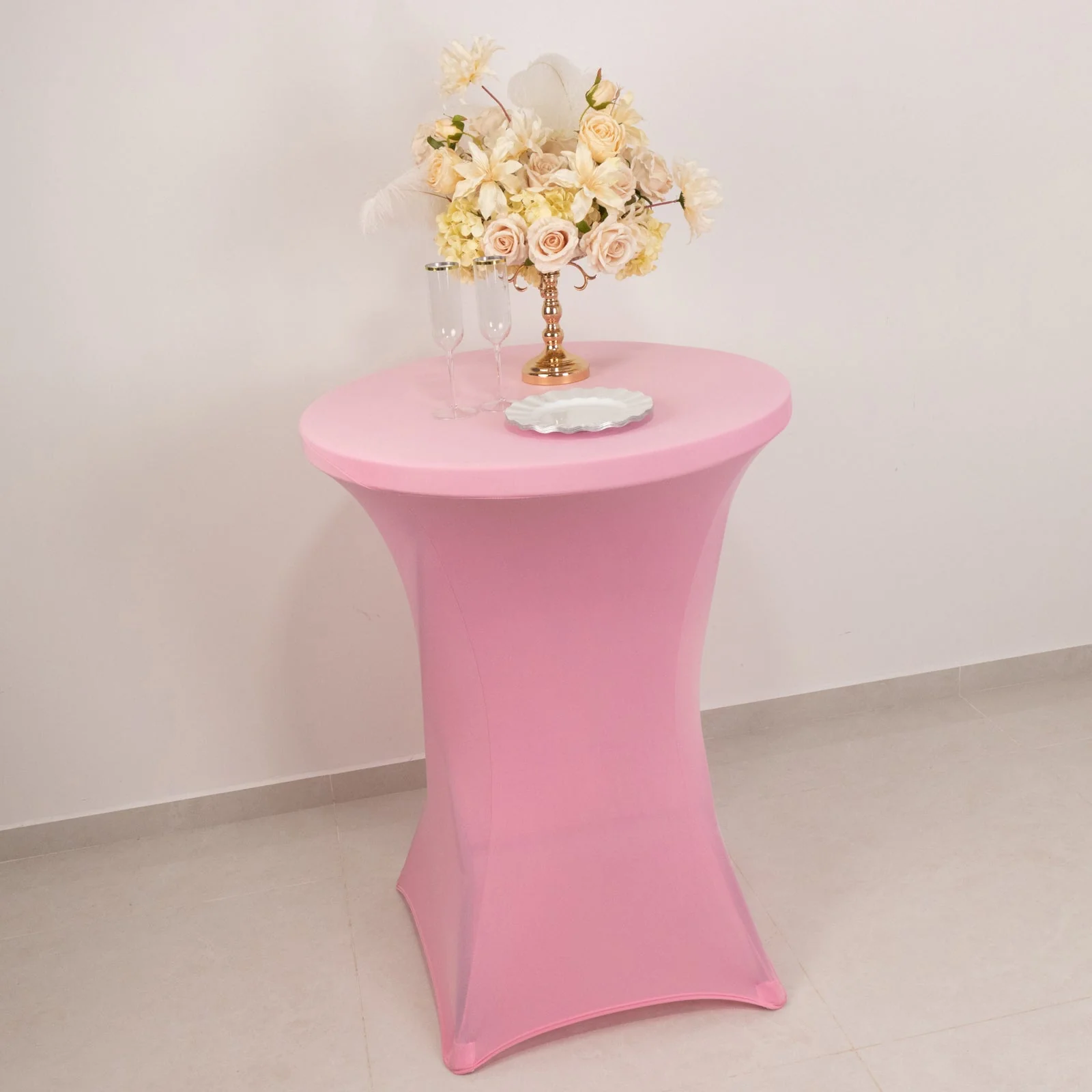 Spandex Round Cocktail Table Cover 30" Pink for High Top Tables - Easy to Maintain Stretch Fitted Highboy Tablecloth - Image 7