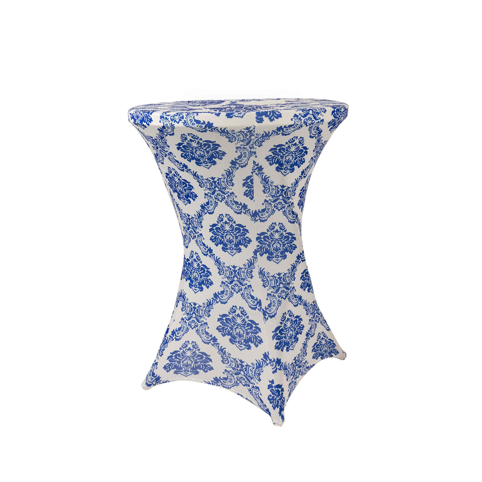 Spandex Round Cocktail Table Cover 30" Royal Blue Damask Highboy Tables - Easy to Maintain Stretch Fitted Tablecloth - Image 3