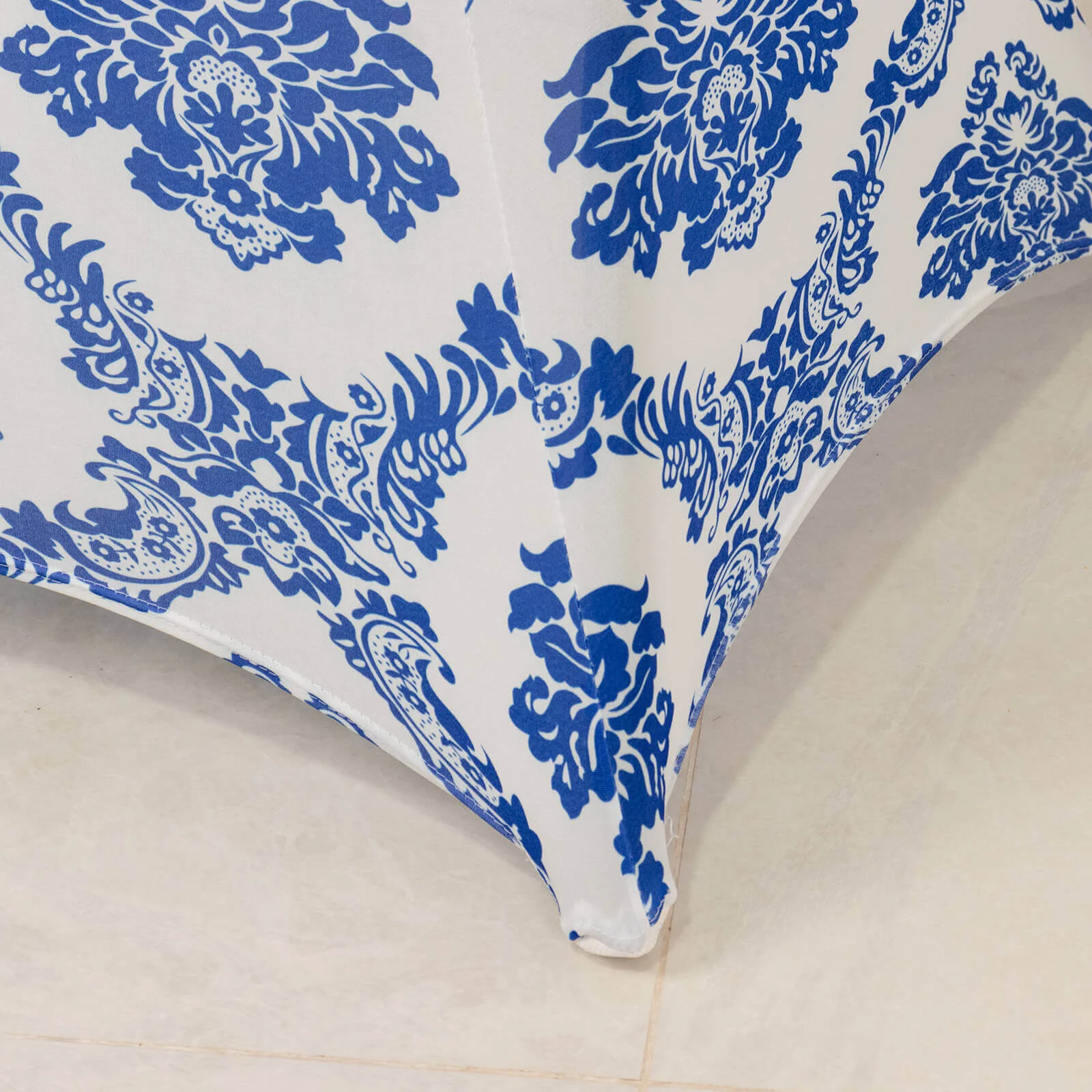 Spandex Round Cocktail Table Cover 30" Royal Blue Damask Highboy Tables - Easy to Maintain Stretch Fitted Tablecloth - Image 6