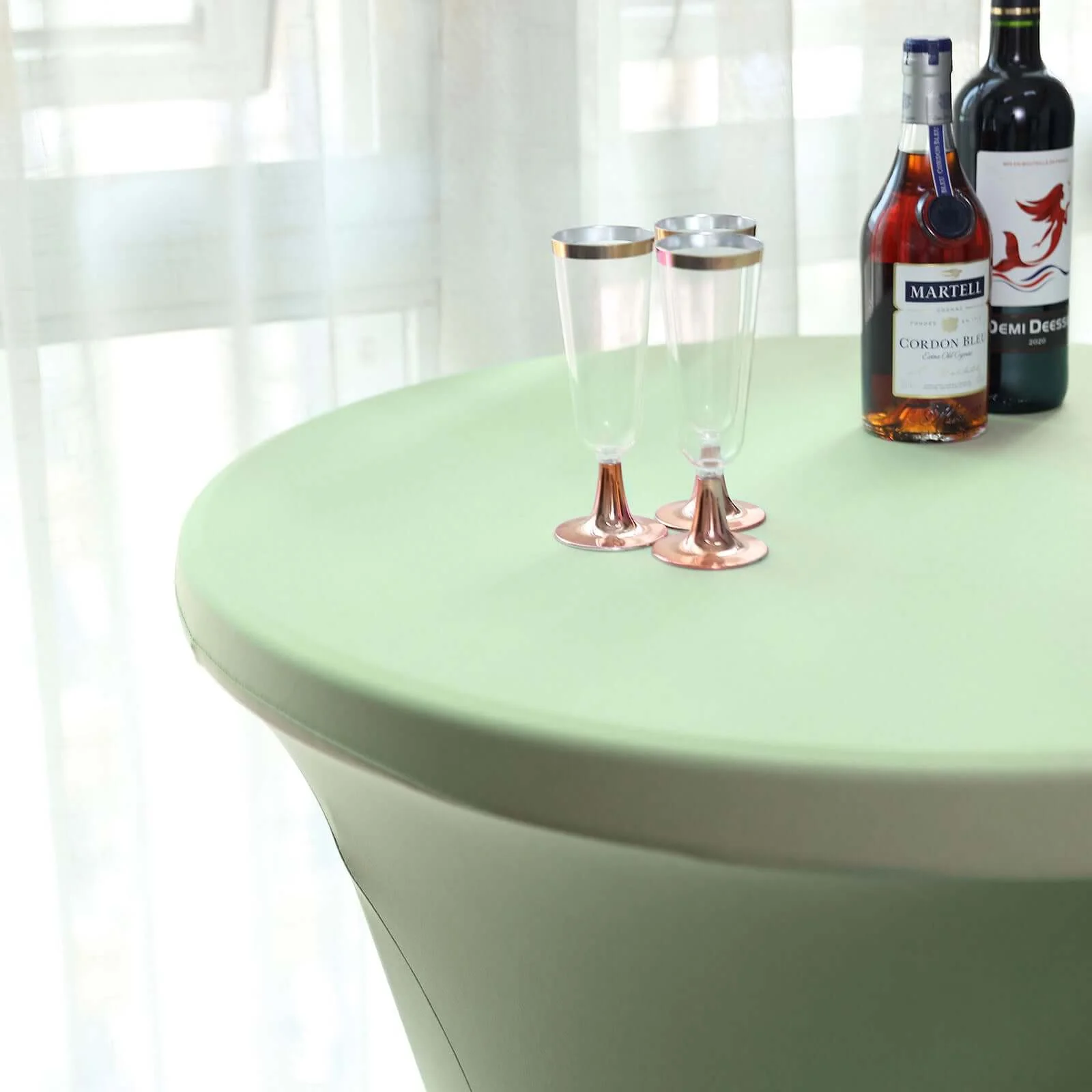 Spandex Round Cocktail Table Cover 30" Sage Green for High Top Tables - Easy to Maintain Stretch Fitted Highboy Tablecloth - Image 2