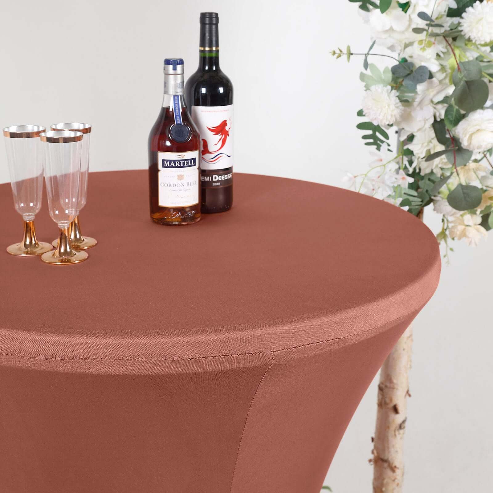 Spandex Round Cocktail Table Cover 30" Terracotta (Rust) for High Top Tables - Easy to Maintain Stretch Fitted Highboy Tablecloth - Image 2