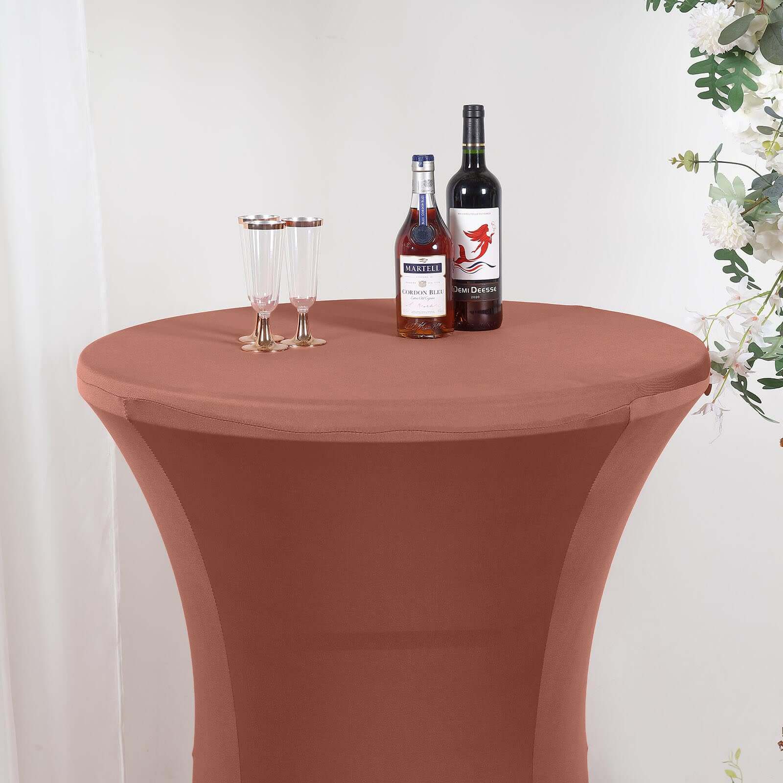 Spandex Round Cocktail Table Cover 30" Terracotta (Rust) for High Top Tables - Easy to Maintain Stretch Fitted Highboy Tablecloth - Image 8