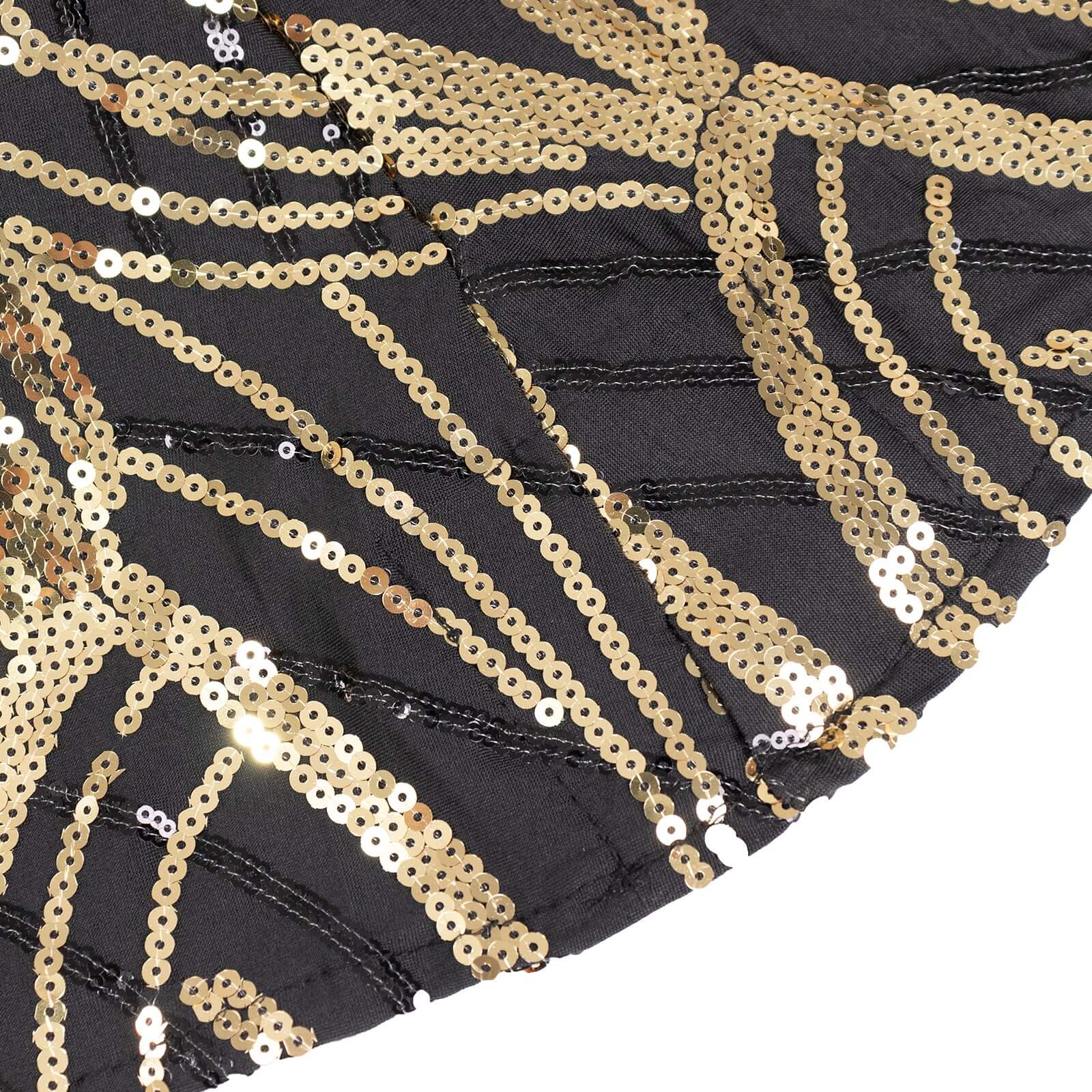Spandex Round Cocktail Table Cover 30" Black/Gold with Wave Embroidered Sequins - Glamorous Design for Upscale Events - Image 7