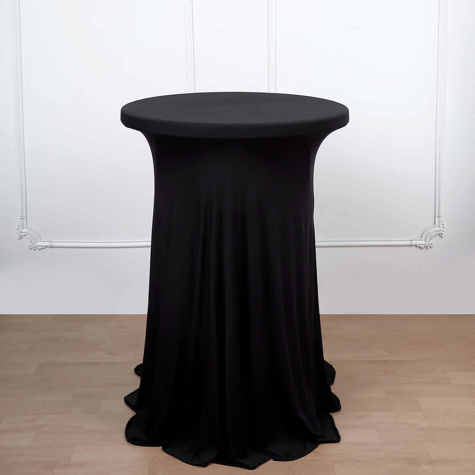 Spandex Round Cocktail Table Cover Skirt 30" Black With Natural Wavy Drapes