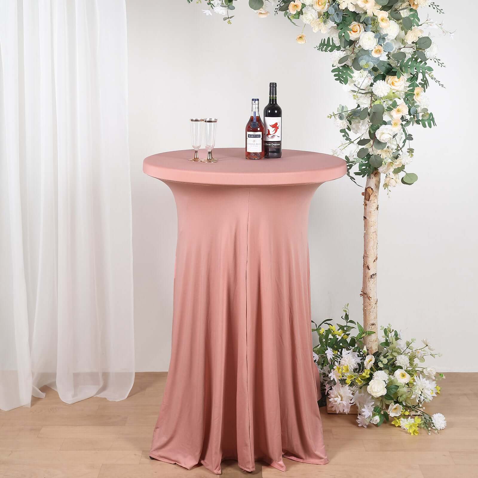 Spandex Round Cocktail Table Cover Skirt 30" Dusty Rose With Natural Wavy Drapes - Image 6