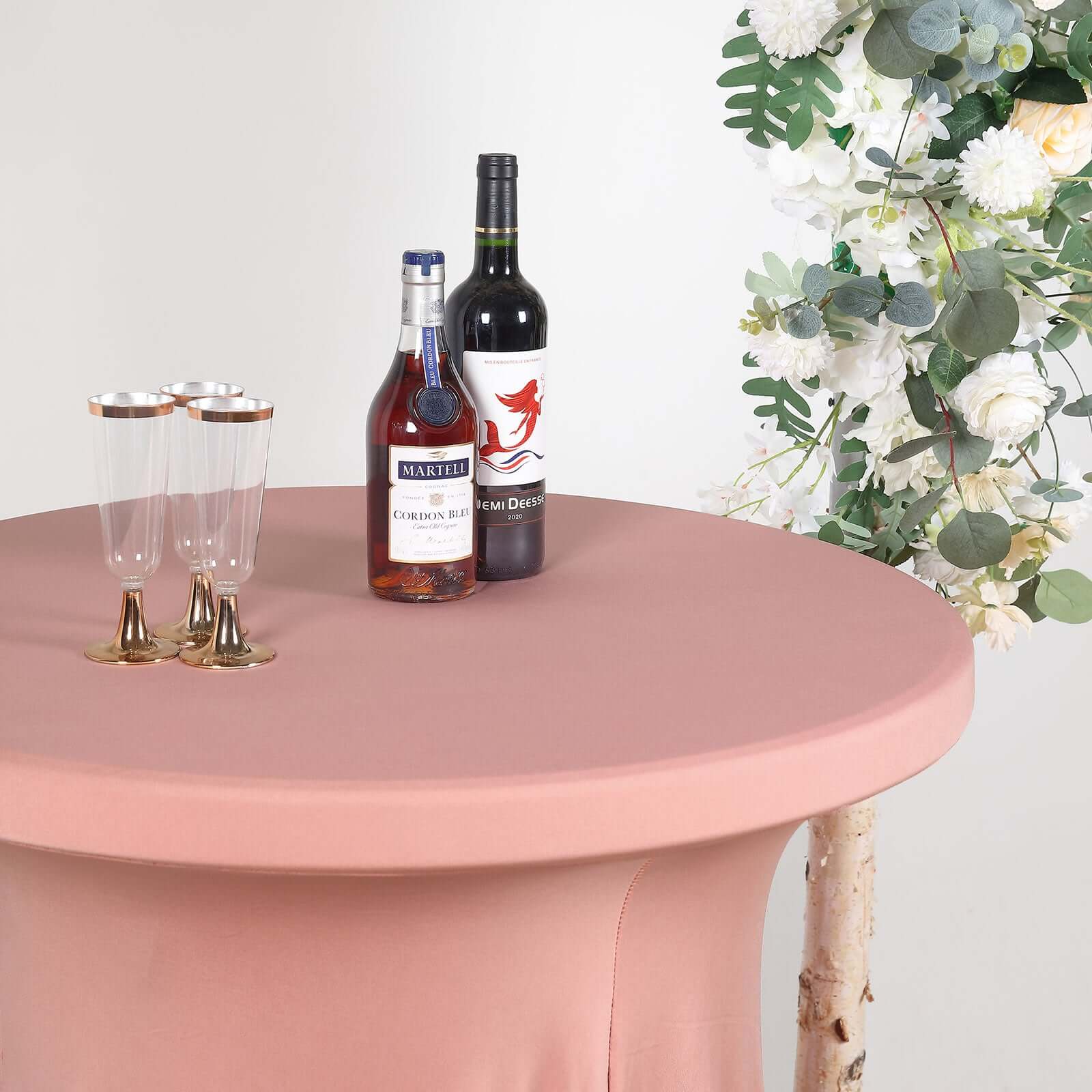 Spandex Round Cocktail Table Cover Skirt 30" Dusty Rose With Natural Wavy Drapes - Image 8