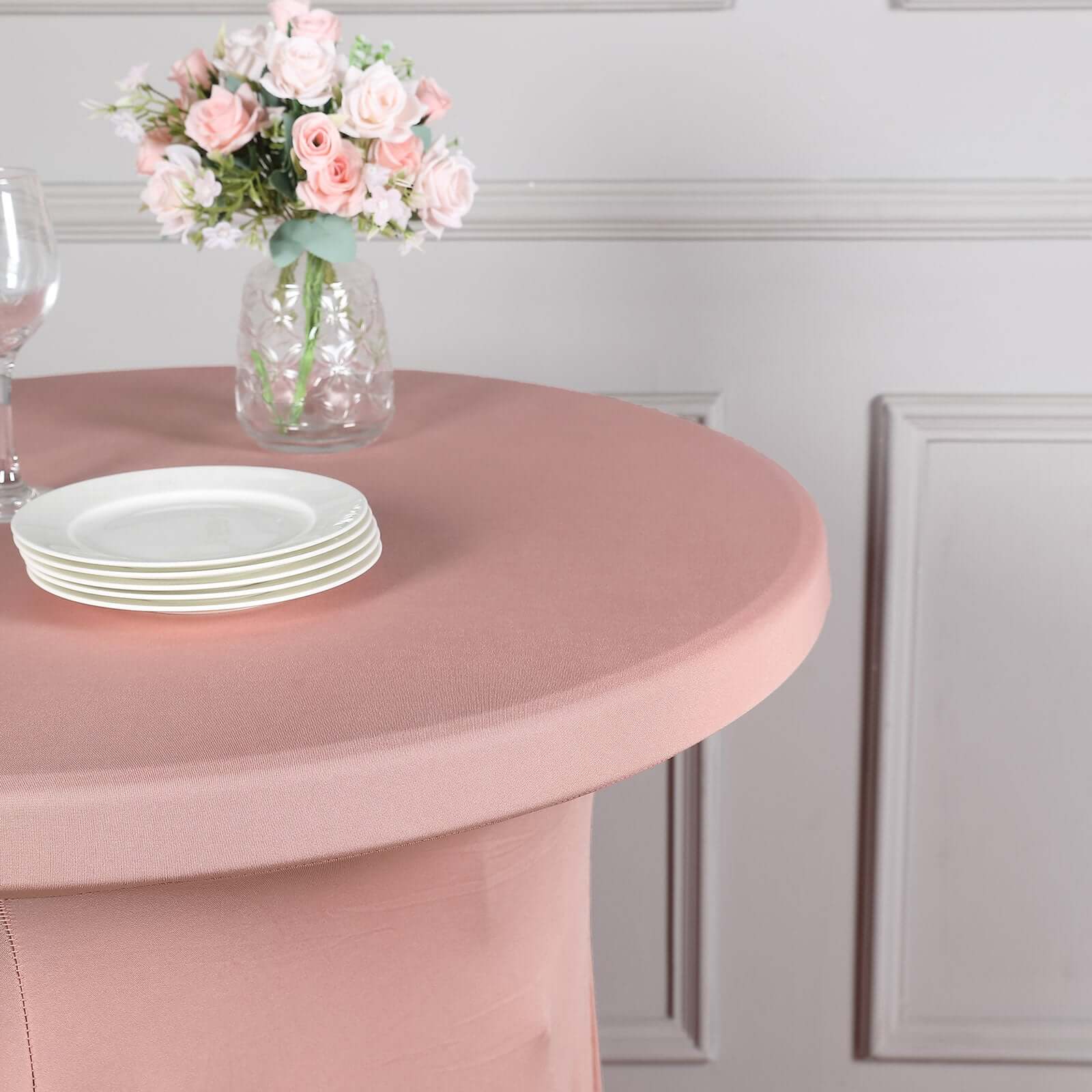 Spandex Round Cocktail Table Cover Skirt 30" Dusty Rose With Natural Wavy Drapes - Image 9