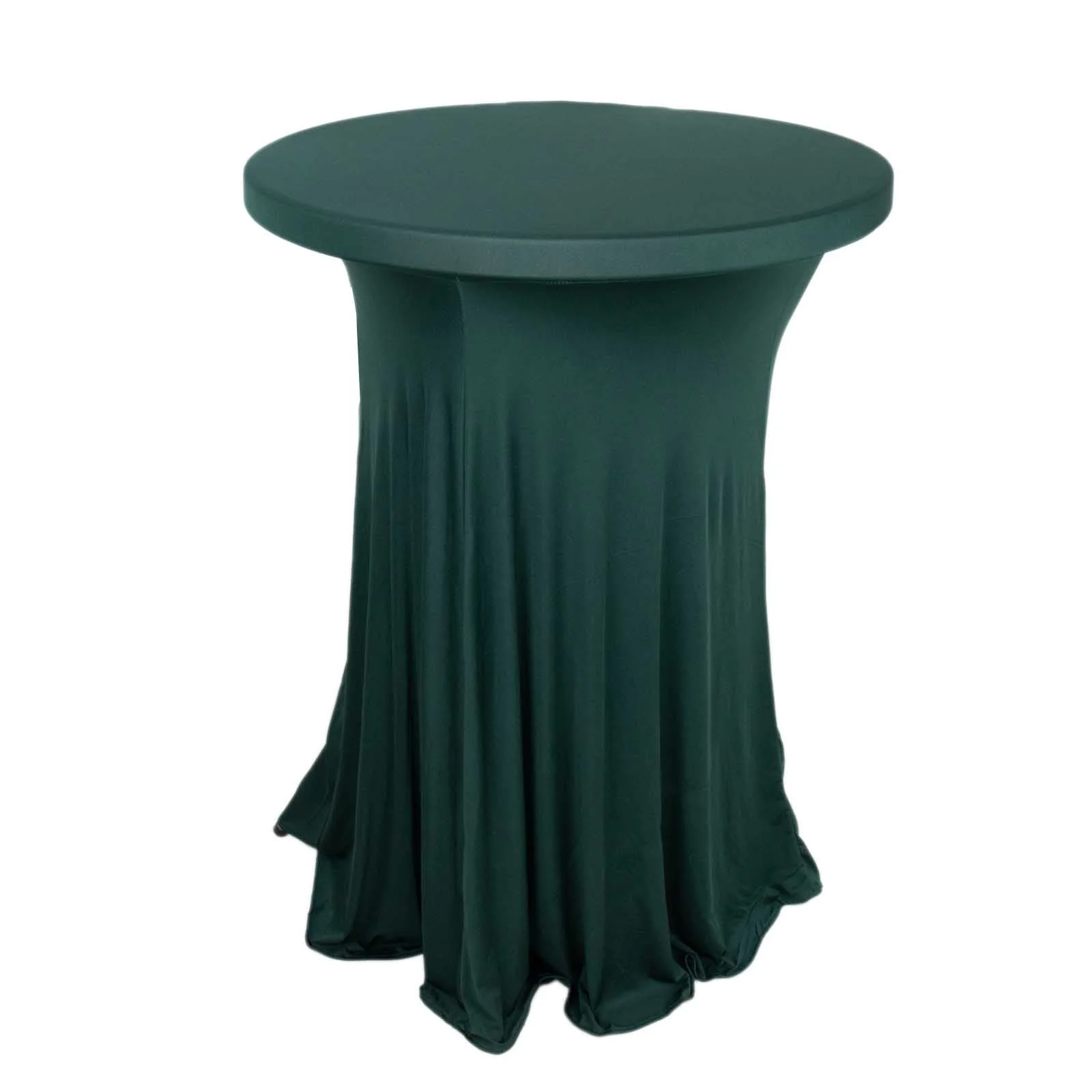 Spandex Round Cocktail Table Cover Skirt 30" Hunter Emerald Green With Natural Wavy Drapes - Image 7