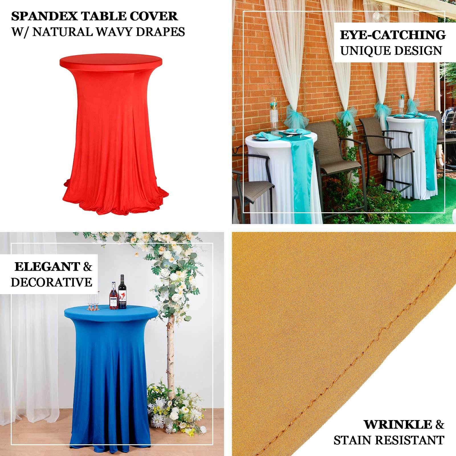 Spandex Round Cocktail Table Cover Skirt 30" Navy Blue With Natural Wavy Drapes - Image 4