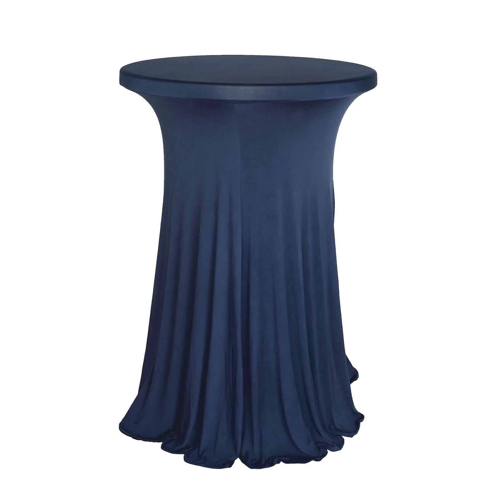Spandex Round Cocktail Table Cover Skirt 30" Navy Blue With Natural Wavy Drapes - Image 7