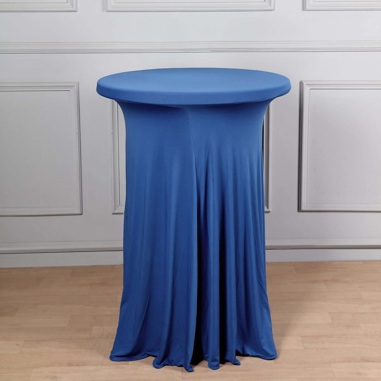 Spandex Round Cocktail Table Cover Skirt 30" Royal Blue With Natural Wavy Drapes