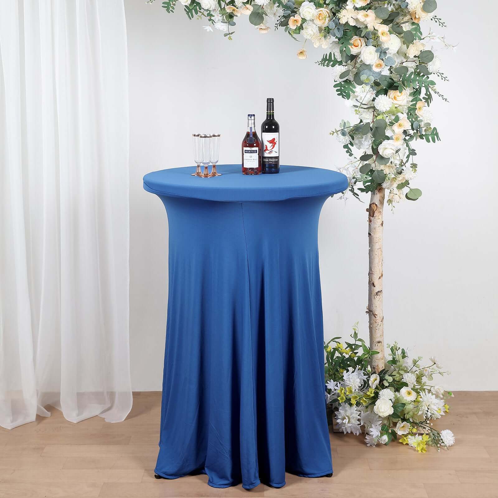 Spandex Round Cocktail Table Cover Skirt 30" Royal Blue With Natural Wavy Drapes - Image 6