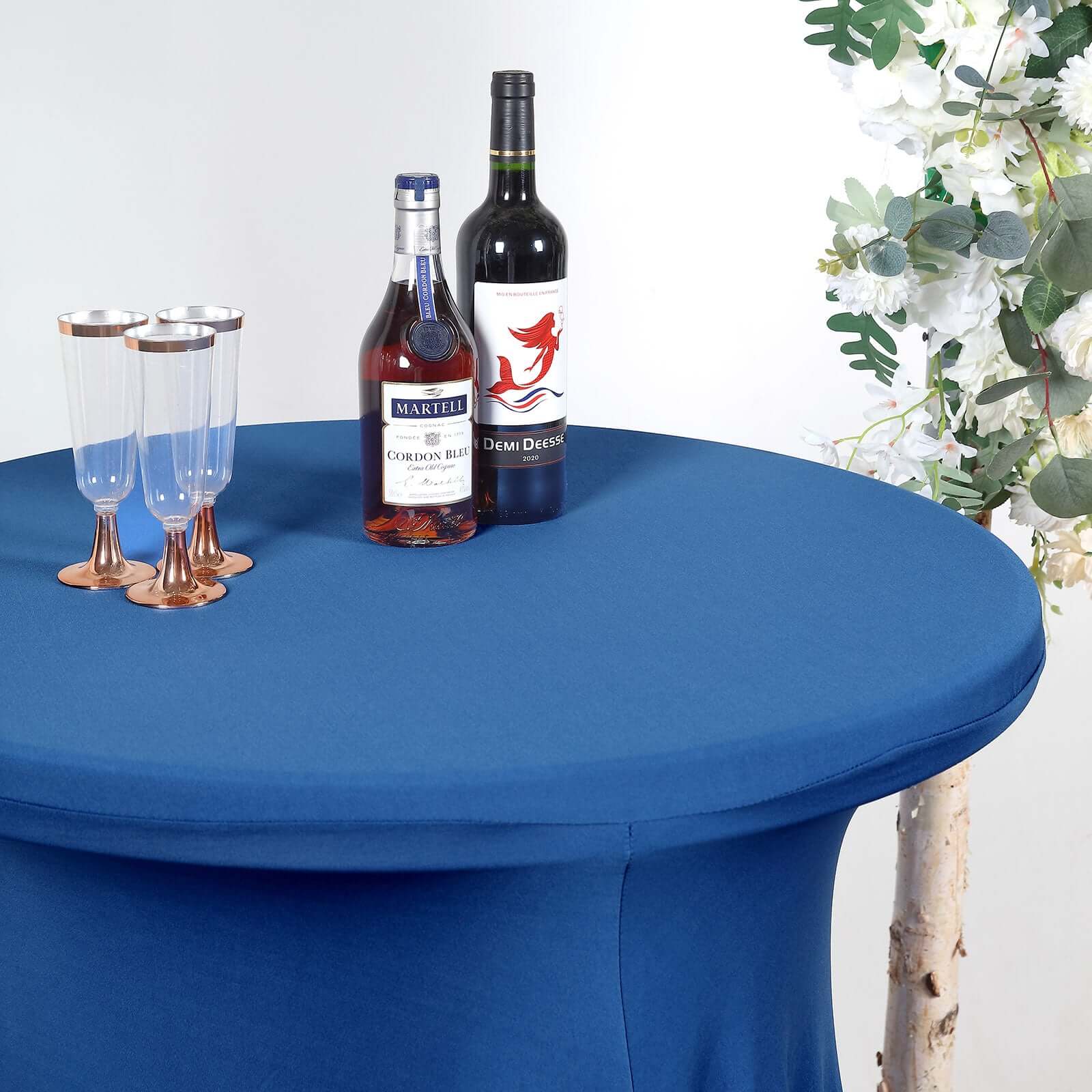 Spandex Round Cocktail Table Cover Skirt 30" Royal Blue With Natural Wavy Drapes - Image 8