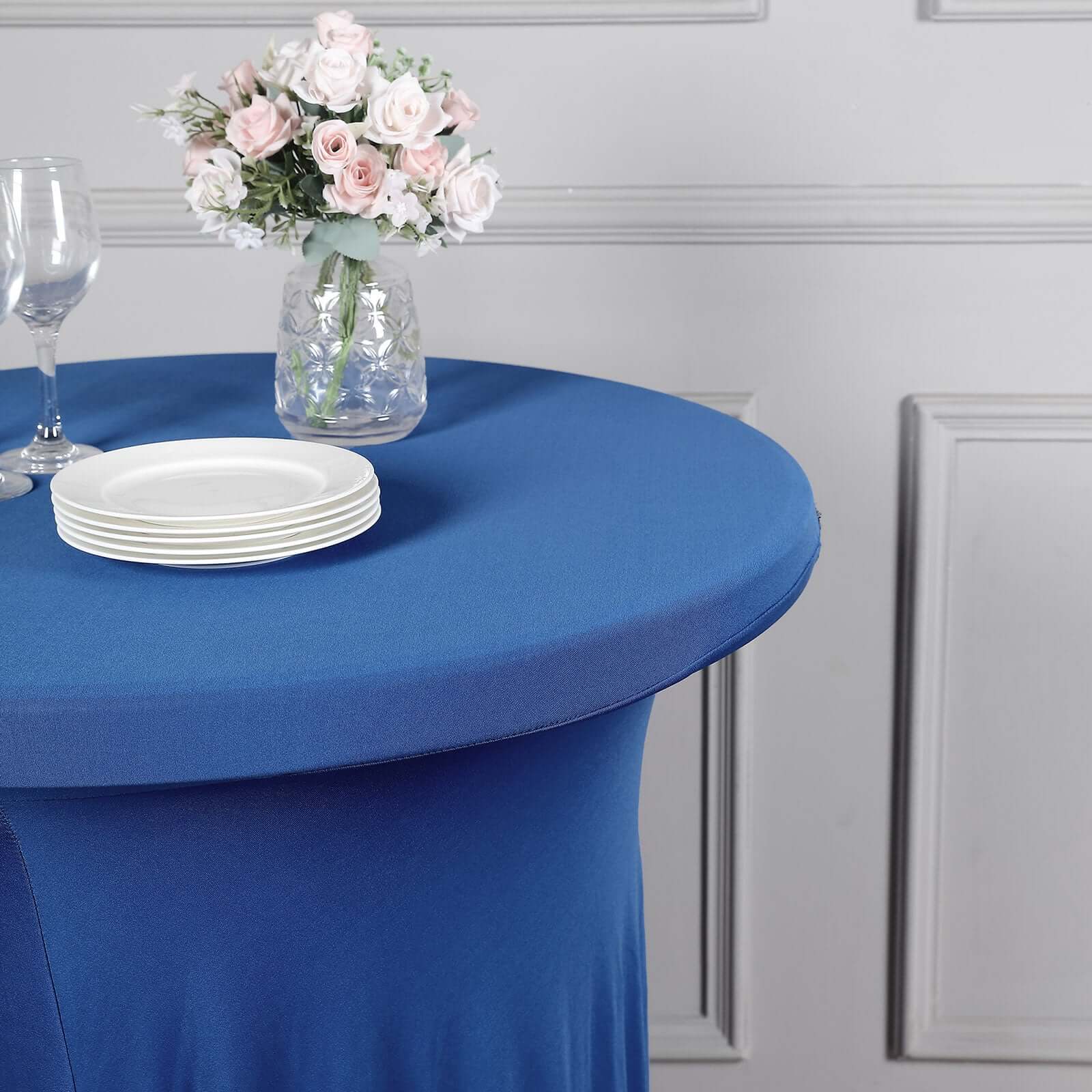 Spandex Round Cocktail Table Cover Skirt 30" Royal Blue With Natural Wavy Drapes - Image 9